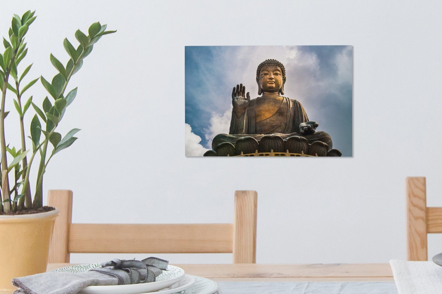 St), Aufhängefertig, OneMillionCanvasses® Wandbild Wanddeko, (1 Buddha-Statue Leinwandbilder, cm 30x20 Freien, im Leinwandbild