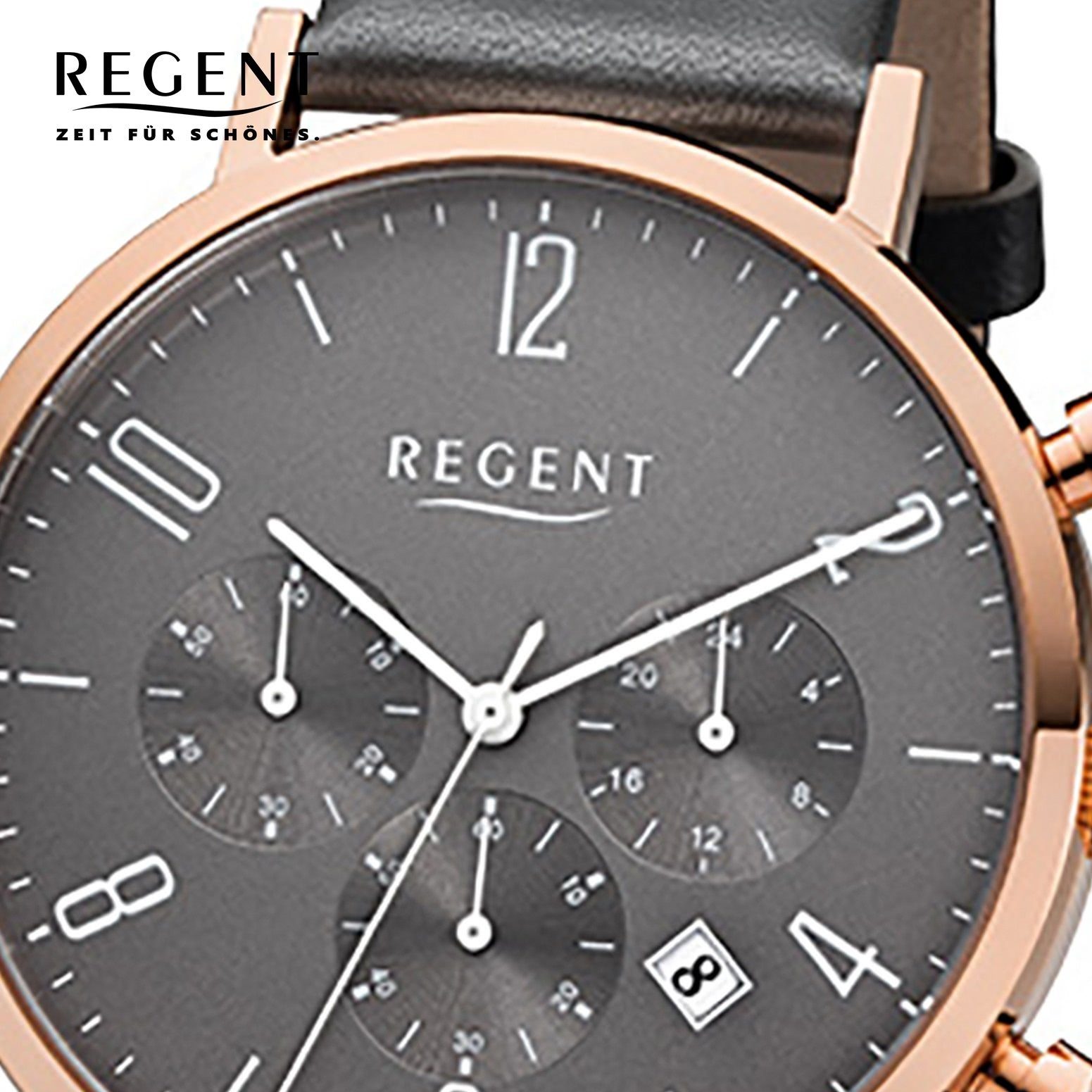 (ca. Elegant groß Herren Herren-Armbanduhr rund, Edelstahl, Chronograph Armbanduhr Regent Regent anthrazit grau, 42mm),
