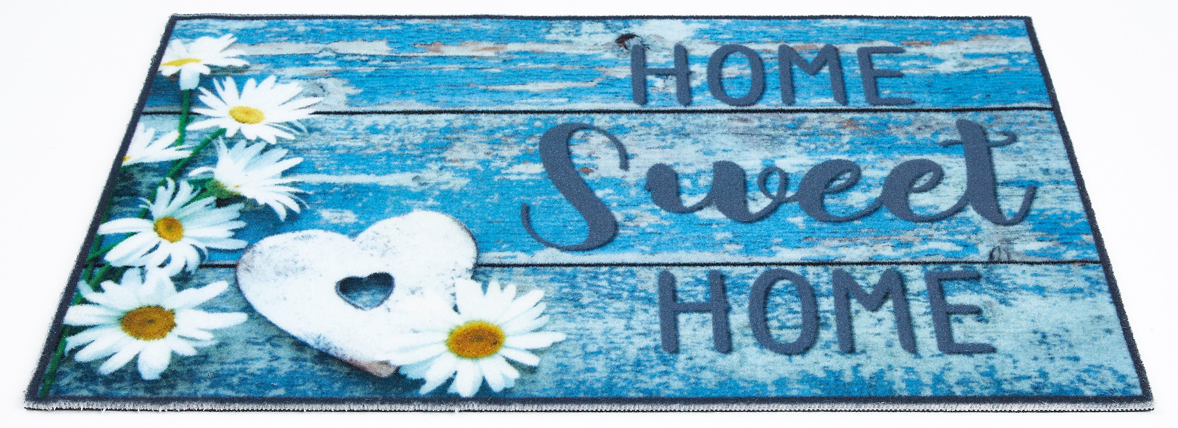 Fußmatte Modern, Andiamo, rechteckig, Höhe: 6,5 mm, Schmutzfangmatte, verschiedene Motive, In- und Outdoor geeignet blau, Home Sweet Home