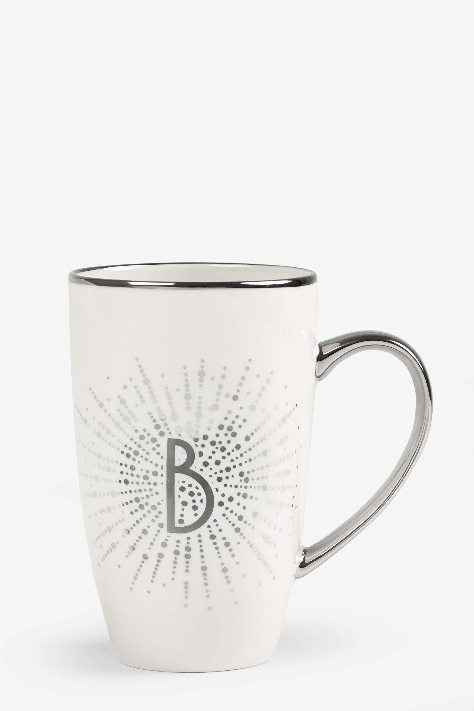 Next Becher Latte-Tasse mit Monogramm, Feines Porzellan Silver Heart