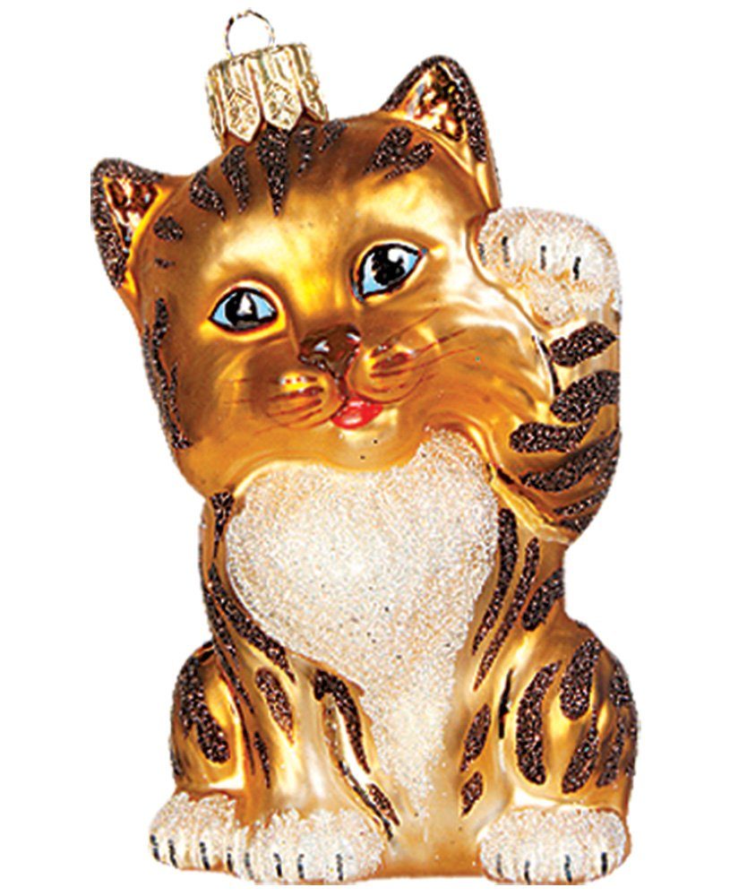 IMPULS Christbaumschmuck, Christbaumschmuck Glas winkende Katze 8cm gold / braun | Dekohänger