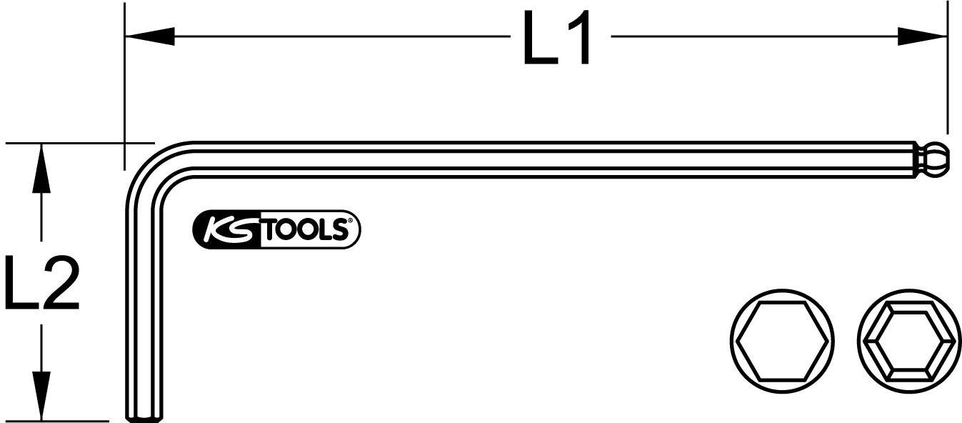 Thumbnail - KS Tools Winkelschlüssel Kugelkopf-Innensechskant-Winkelstiftschlüssel phosphatiert, lang, 14mm