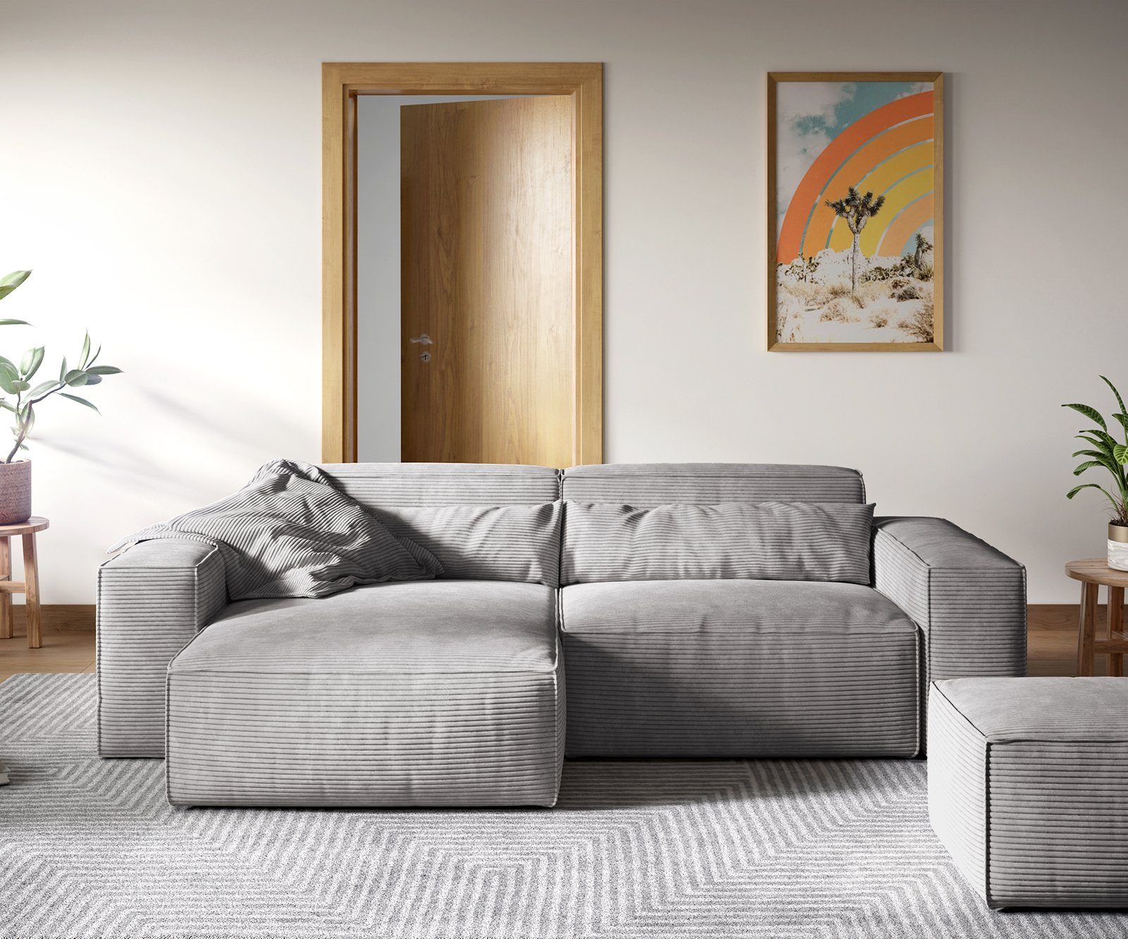 DELIFE Ecksofa Sirpio, XL Cord Silbergrau 270x170 cm Recamiere variabel mit günstig online kaufen