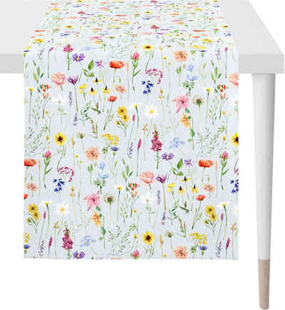 APELT Tischläufer 6815 SPRINGTIME, Frühjahrsdeko, Frühling (1-tlg), Digitaldruck, mit Frühjahrsblüten, wie auf einer Streublumenwiese