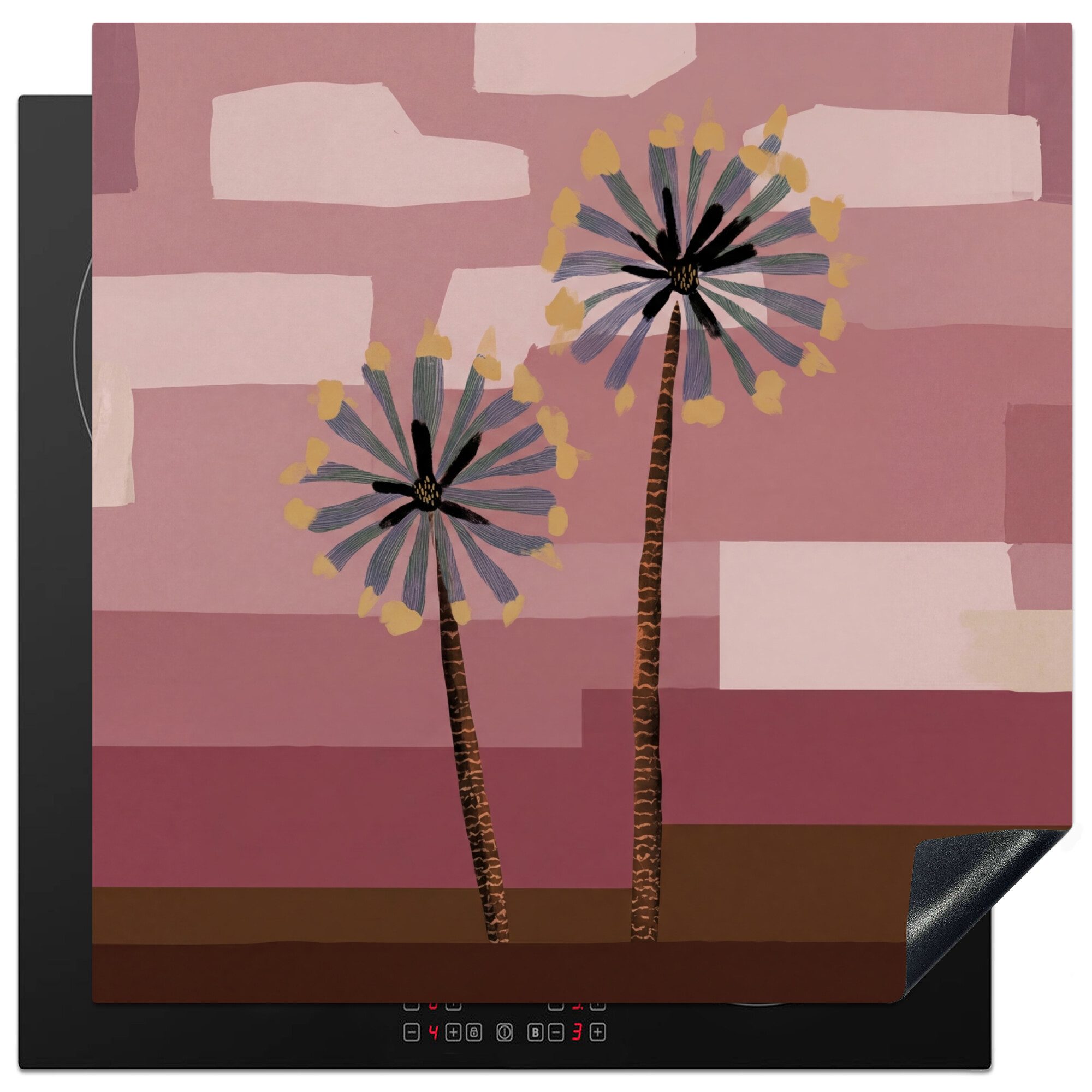 MuchoWow Herd-Abdeckplatte Illustration - Blumen - Flachland - Abstrakt, Vinyl, (1 tlg), Küche Herdabdeckung Ceranfeld Induktionsfeld Vinyl, 60x60 cm