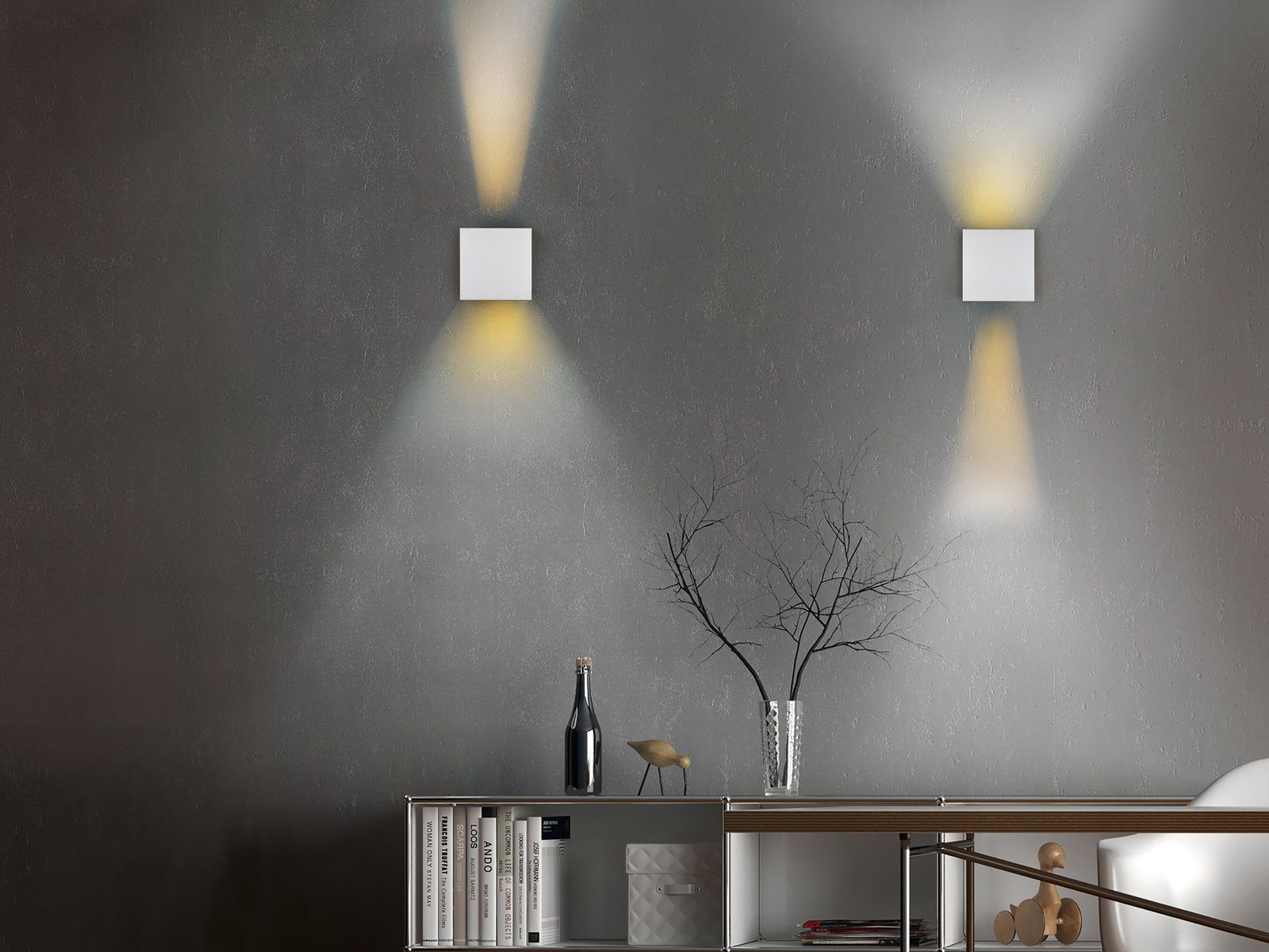 Reality Leuchten LED Außen-Wandleuchte, Bewegungsmelder, LED fest integriert, Warmweiß, 2er SET mit Akku ohne Strom, kabel-los für Innen & Außen Höhe 10cm