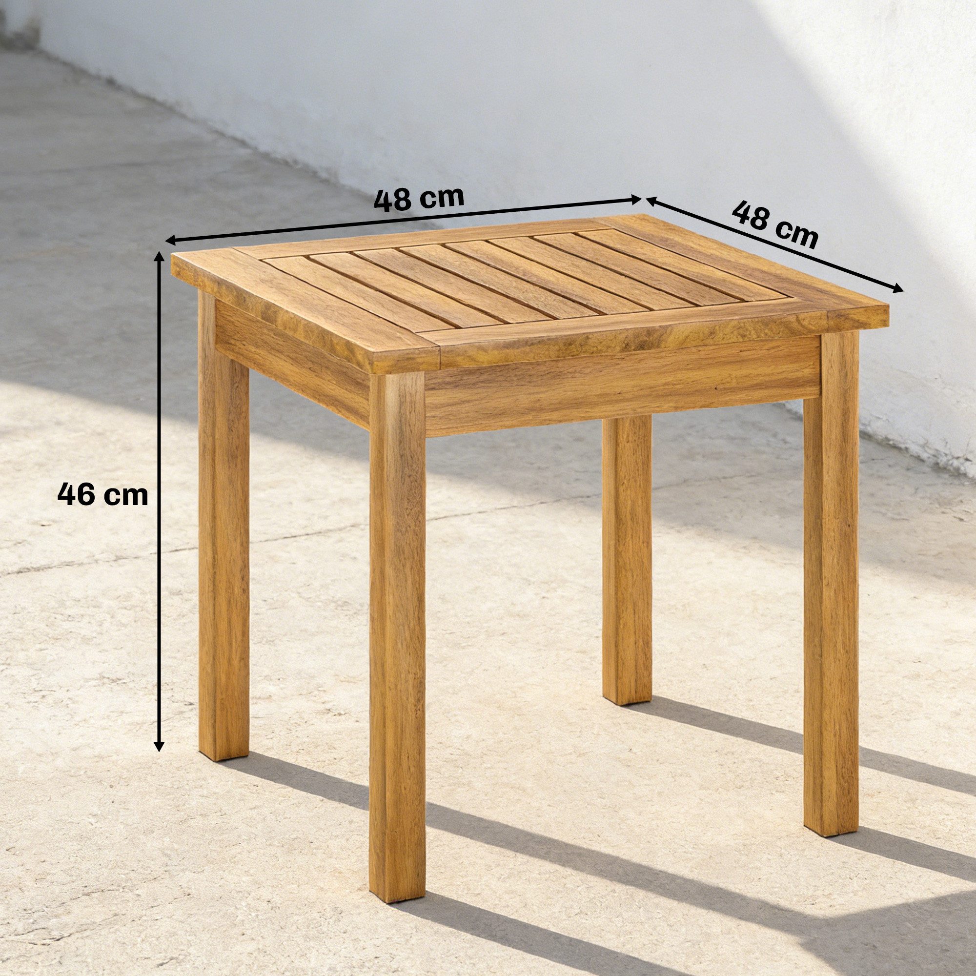 Outsunny Beistelltisch mit Lamellendesign, verstellbaren Füßen (Balkontisch, 1-St., Gartentisch), für Garten Terrasse Balkon Naturholz