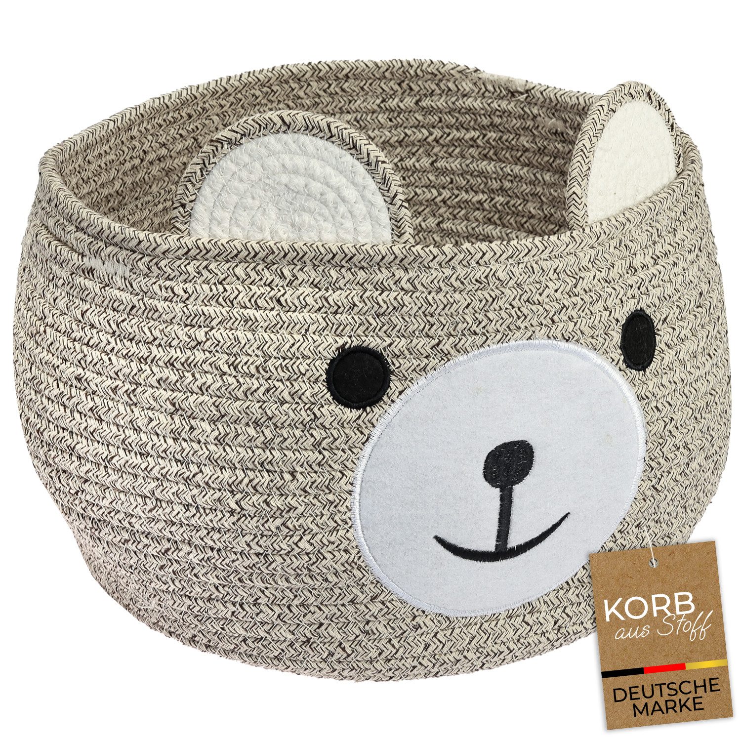 HMF Aufbewahrungskorb Aufbewahrungskorb mit versteckten Griffen, Korb für Kinderzimmer aus Baumwolle, Bär, Hellbraun