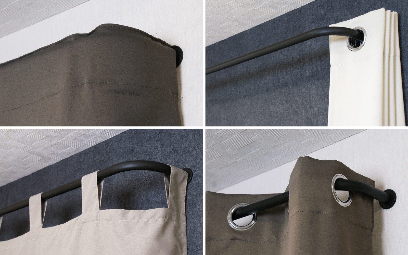 iso-design Gardinenstange Schwarz aus Aluminium 20 mm Set mit Retourenbogen, Ø 20 mm, Wandmontage, geschraubt, Durch den Bogen super für Verdunklung geeignet – Bild 4 von 5