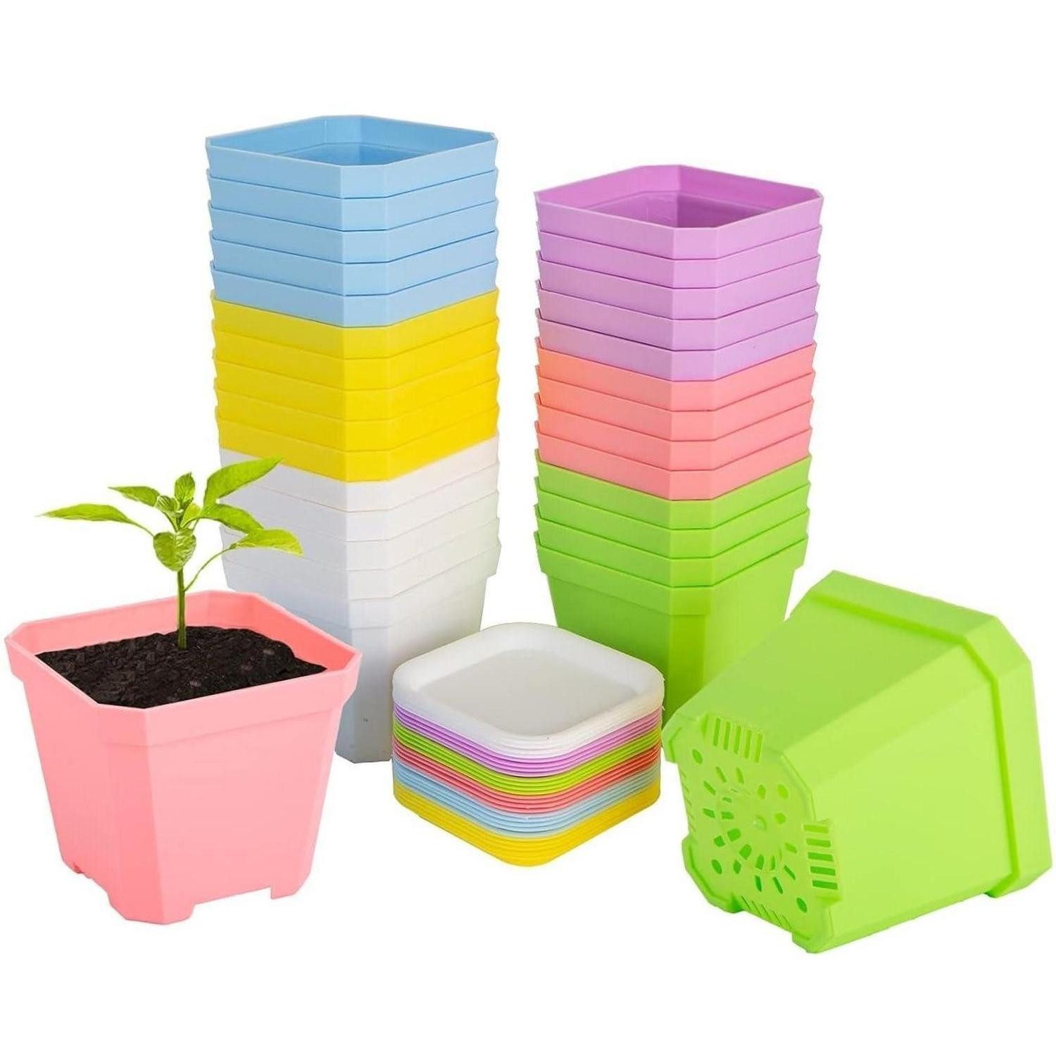 LuxusKollektion Blumentopf Blumentöpfe Kunststoff quadratisch 24er 7cm Sukkulenten Mehrfarbig