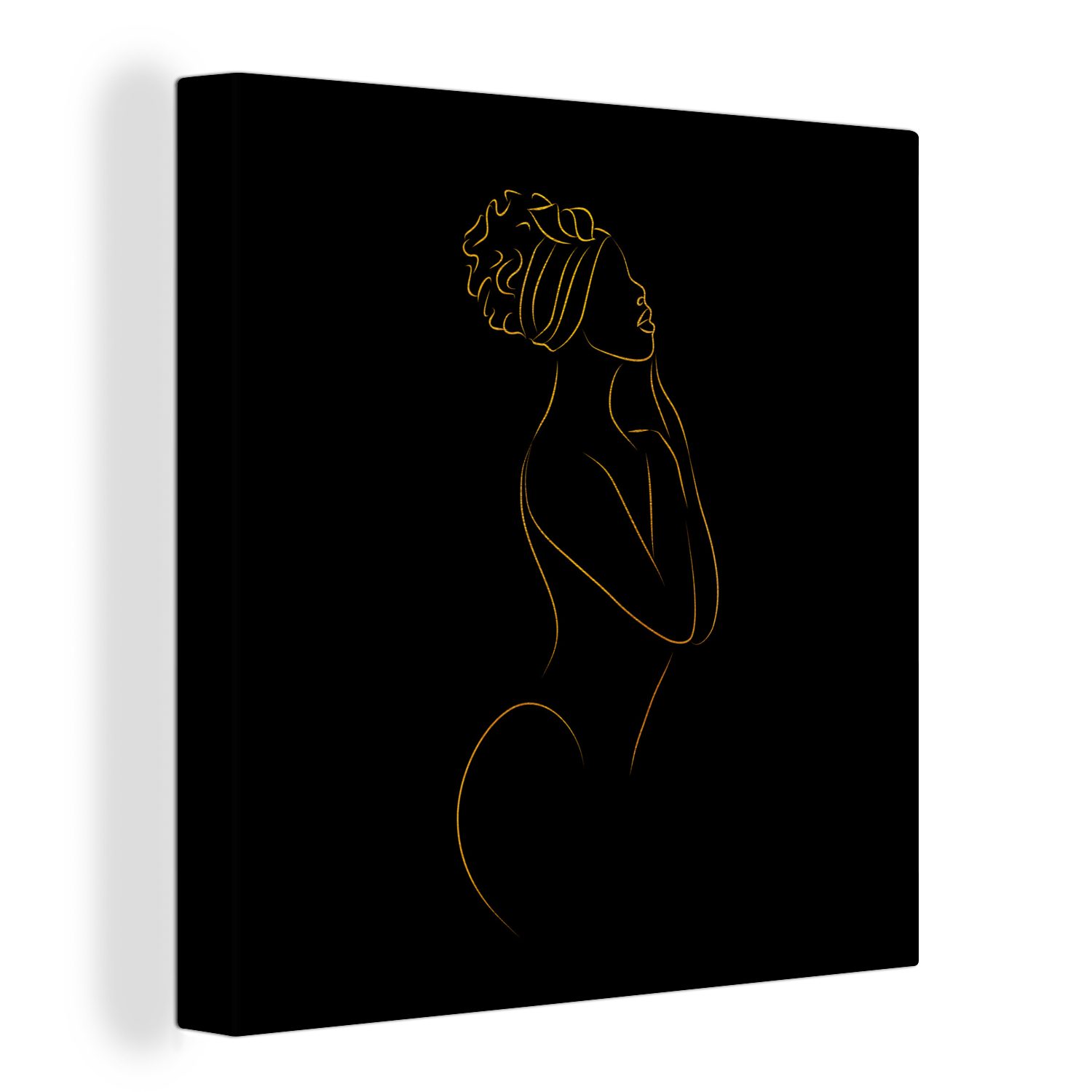 OneMillionCanvasses® Leinwandbild Frau - Hut - Schwarz und Gold, (1 St), Leinwand Bilder für Wohnzimmer Schlafzimmer