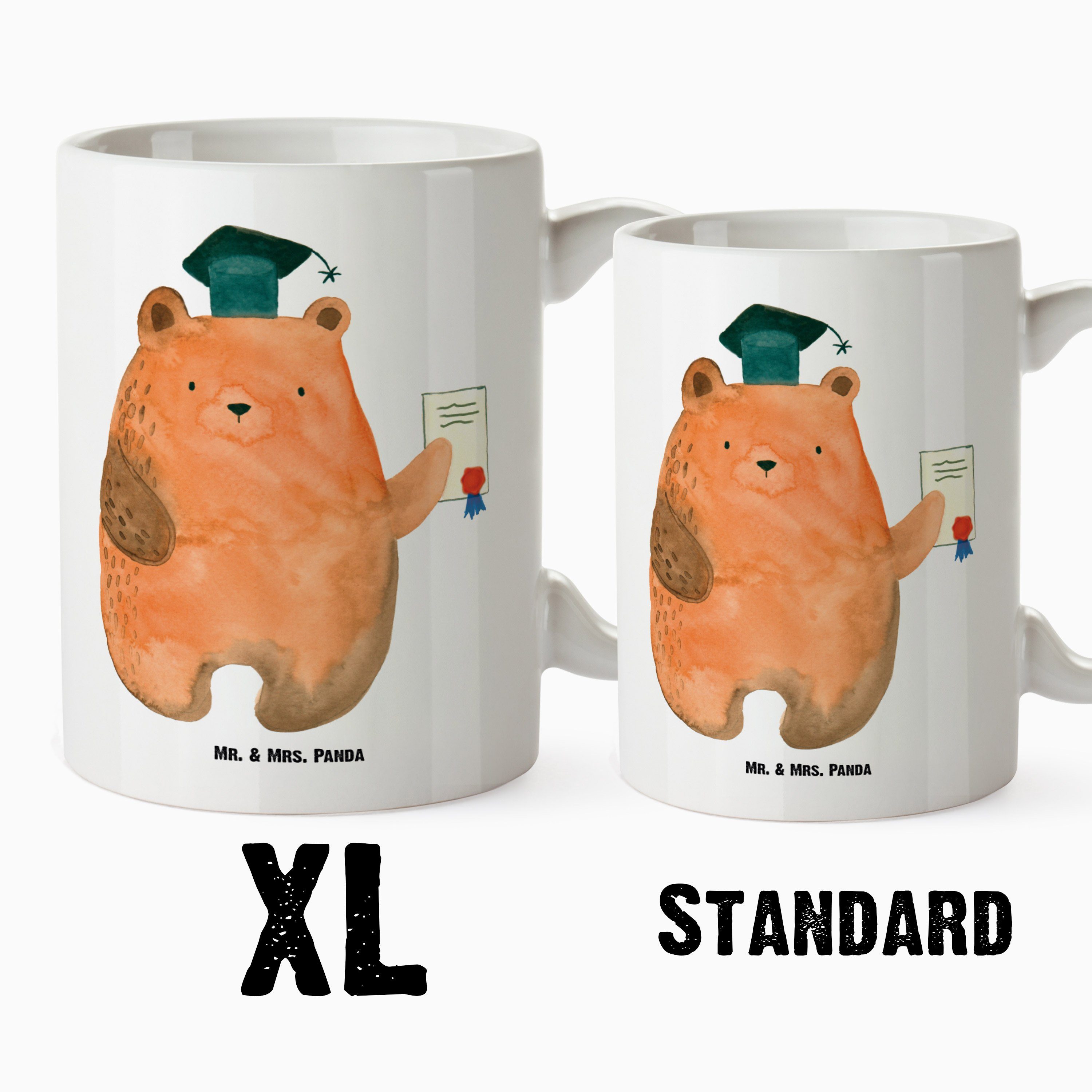 Panda Tasse XL Geschenk, Becher, Mrs. Tasse Mr. XL Keramik - Tasse, Weiß - & XL Prüfungsbär Teddy, Abschlussz,