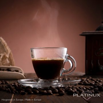 PLATINUX Latte-Macchiato-Glas Espressogläser mit Griff und ovalen Untertassen, Glas, Kaffeegläser 12 Teilig Kaffeetasse Frühstücksgläser