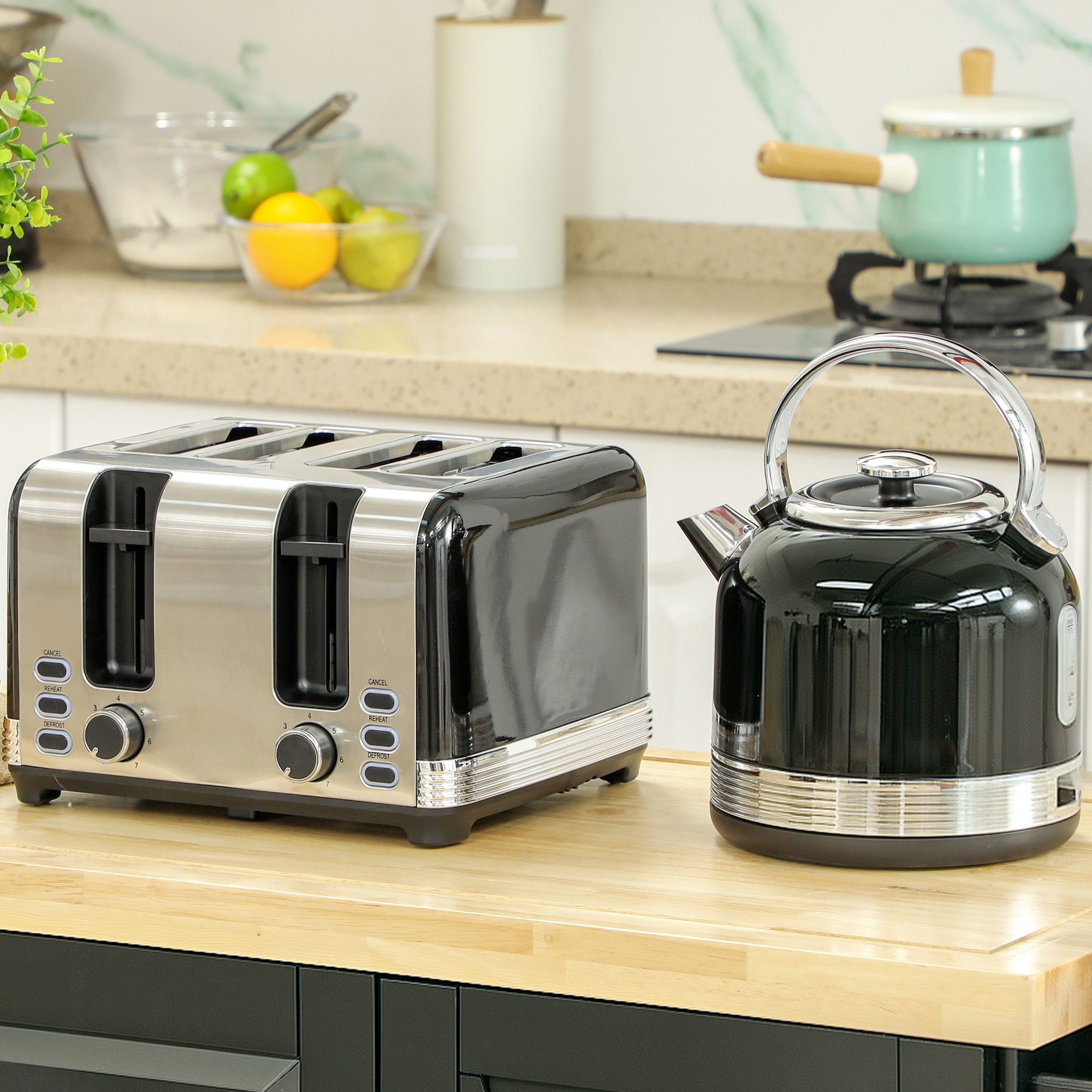 HOMCOM Toaster Wasserkocher Set Edelstahl 1,7L