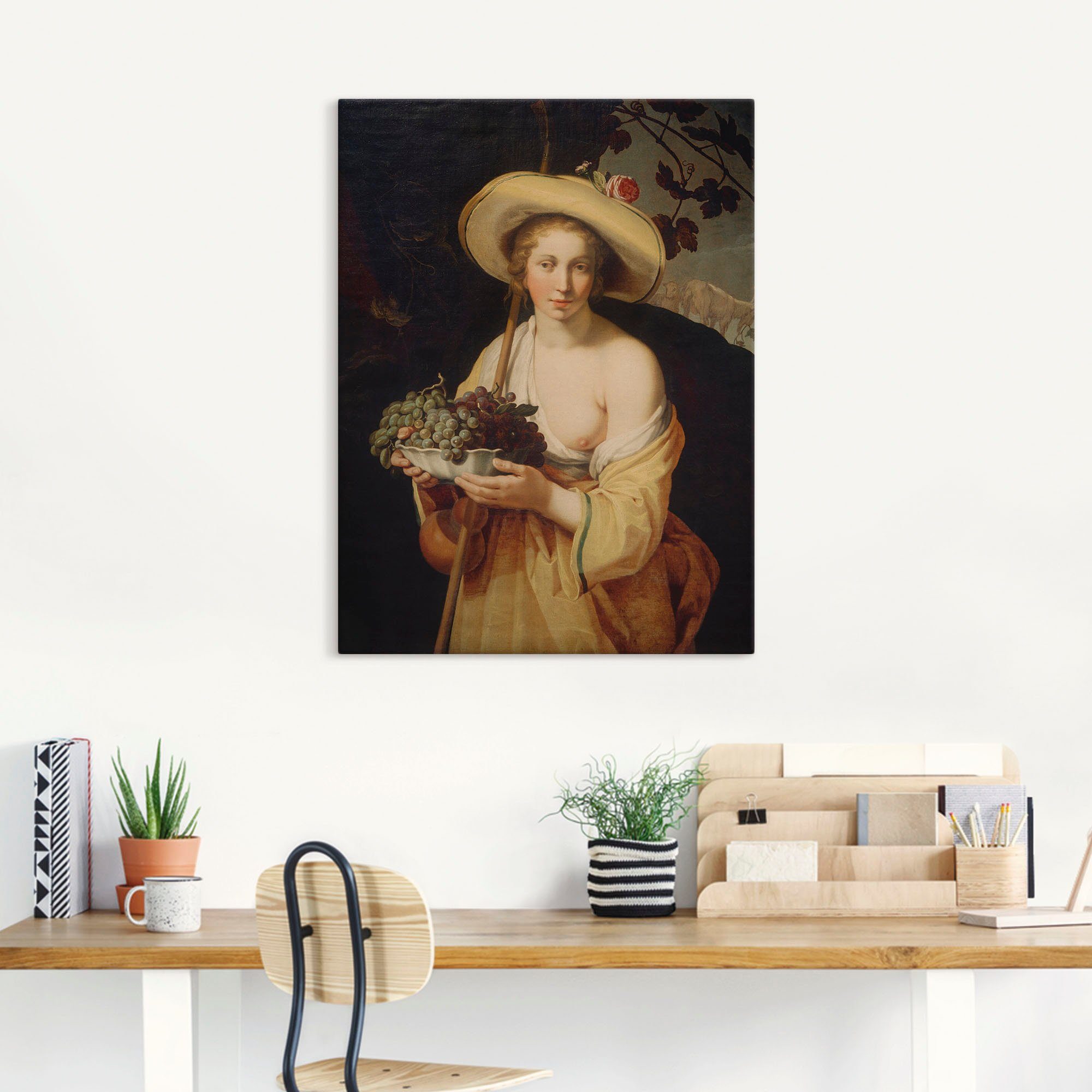 Artland Wandbild Schäferin mit Trauben, (1 Größen von Frauen Wandaufkleber in Leinwandbild, oder Alubild, als Bilder Poster versch. St)