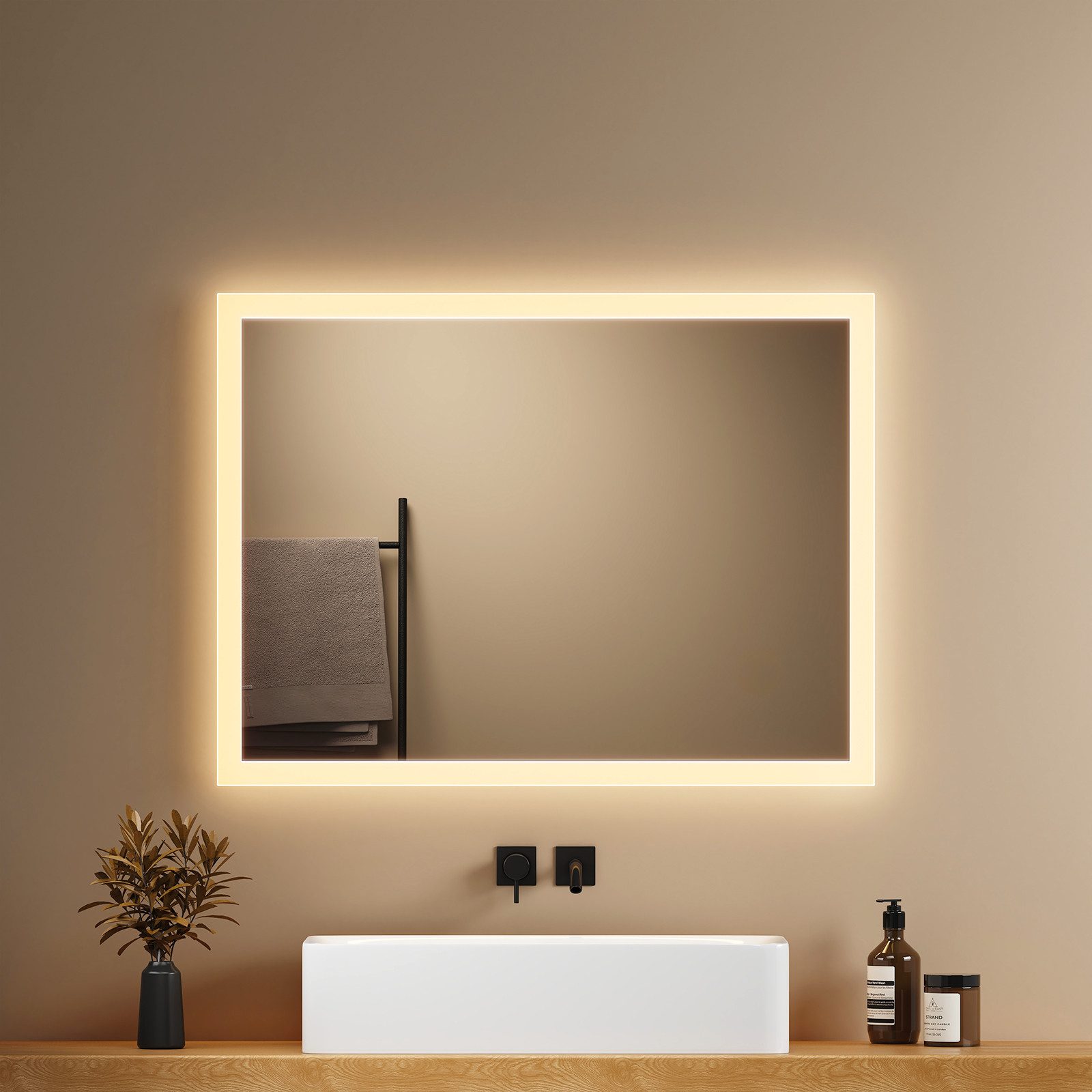 EMKE Badspiegel mit Beleuchtung 80x60cm LED günstig online kaufen