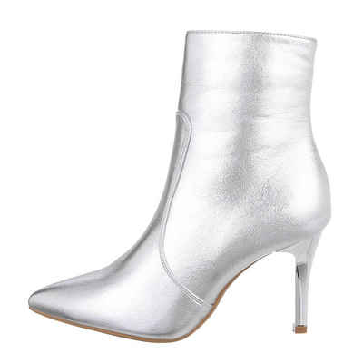 Ital-Design Damen Party & Clubwear High-Heel-Stiefelette Pfennig-/Stilettoabsatz High-Heel Чоботиetten in Silber