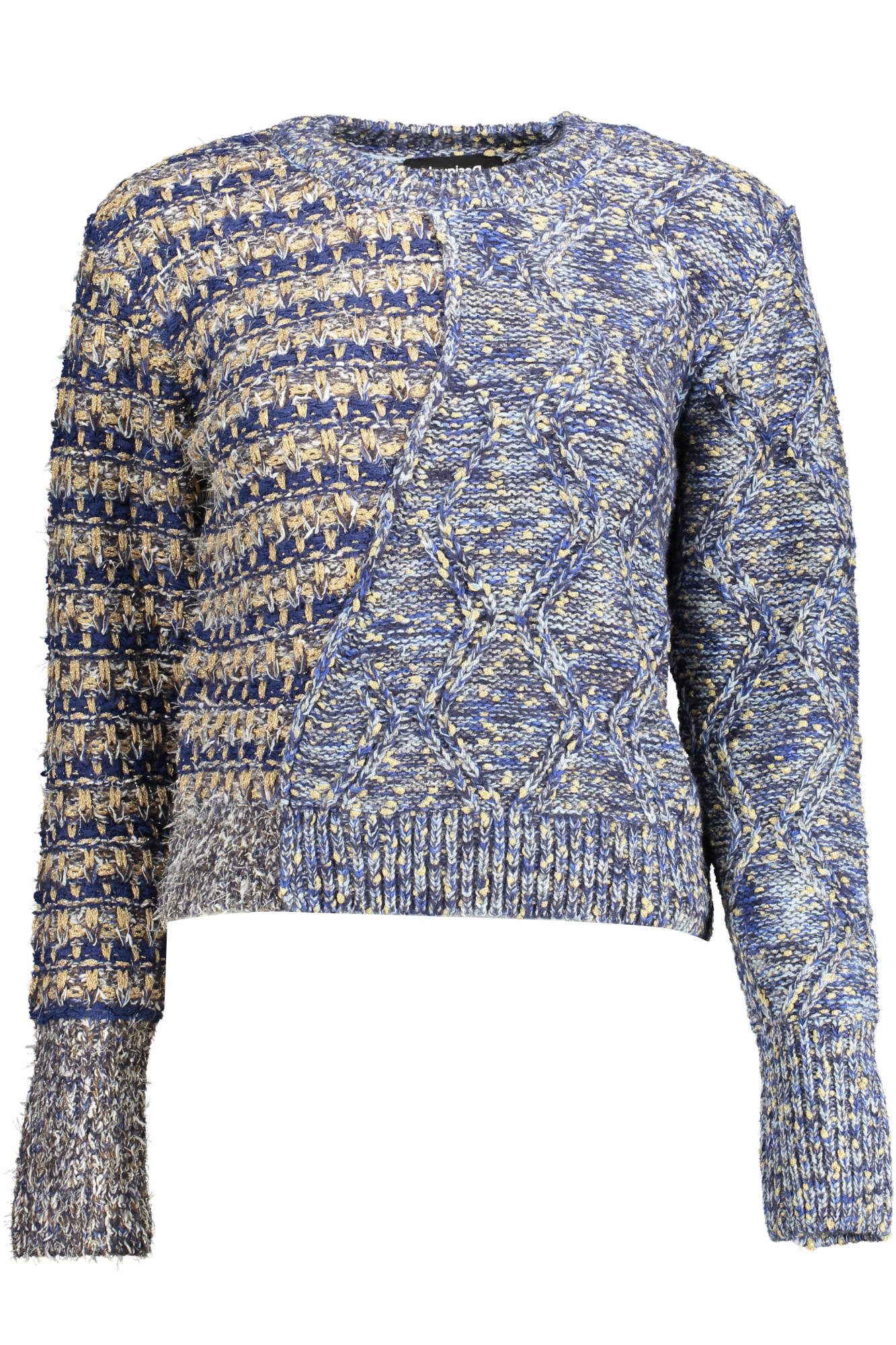 Desigual Strickpullover Pullover Damen Blau: Langarm, Kontraste, Rundhals - Elegant & Modern