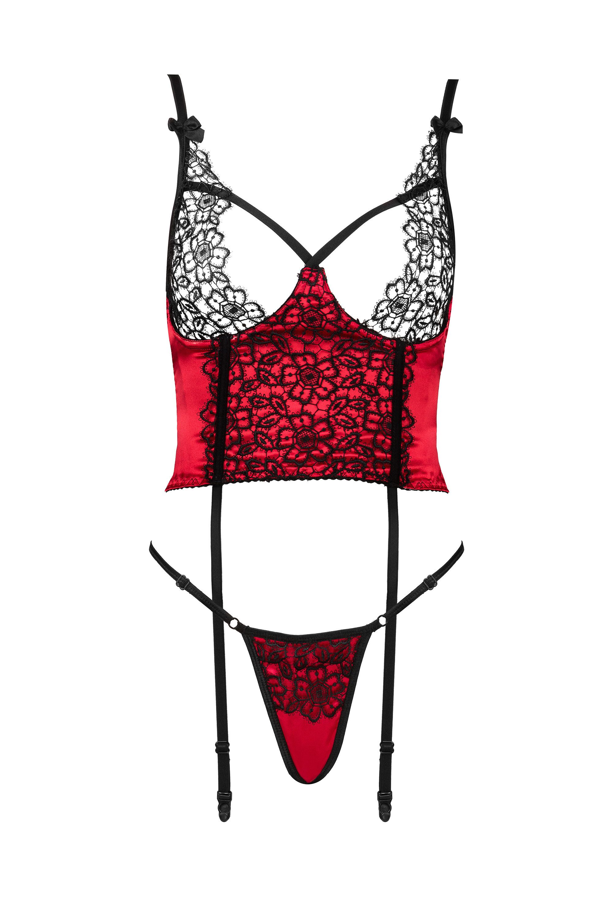 Beauty Night Fashion Set: Bügel-BH Reizwäsche-Set Olena rot-schwarz Straps-Bustier String (Set)
