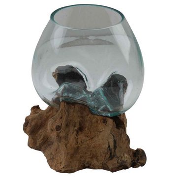 Casa Moro Dekovase Glasvase auf Wurzelholz aus Recycling Glas Ø 18cm & Teak Wurzel (einzigartige Glas Vase auf Wurzel Holz Wohn Deko, Couchtisch Esszimmer Tischdeko), Kunsthandwerk Pur - Jede Dekovase ist ein Unikat
