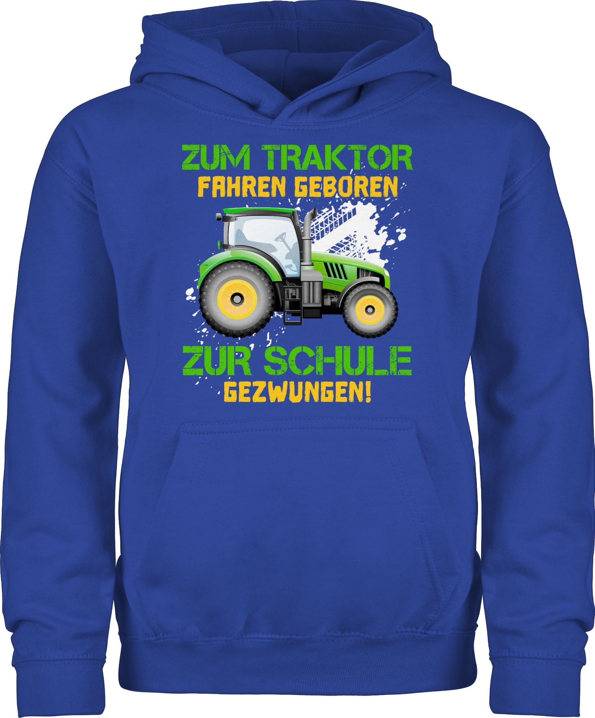 Mädchen Schule Einschulung Landwirt - zur Zum Baue Hoodie Kinder Traktor 2 Shirtracer geboren fahren gezwungen Royalblau