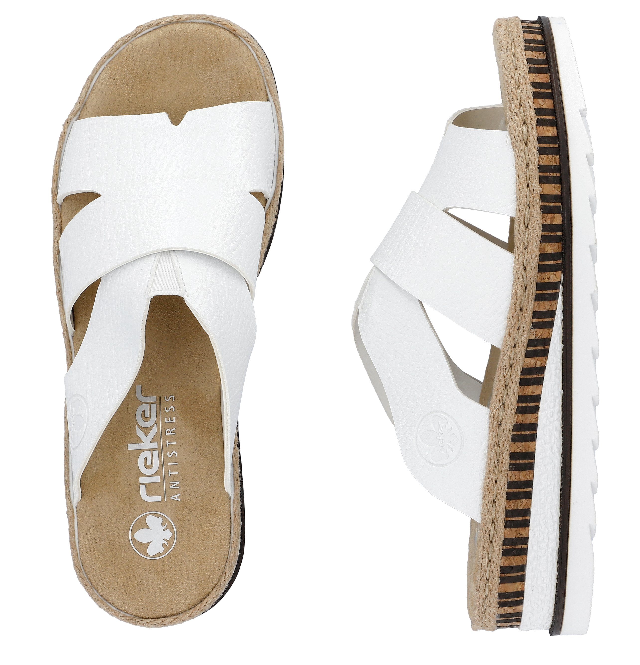 Rieker Pantolette Keilabsatz, Sommerschuh, Schlappen mit Juteumrahmung