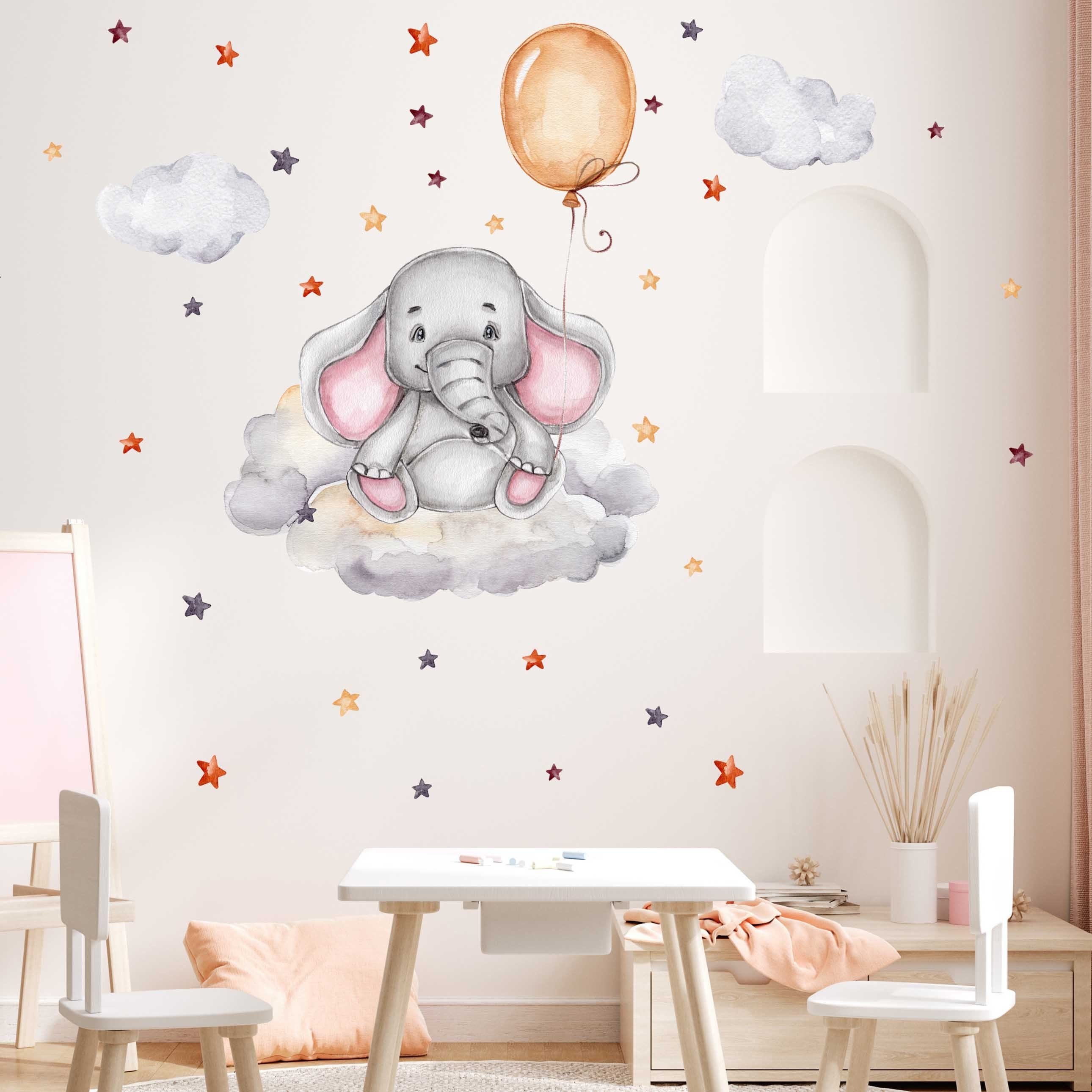 WANDKIND Wandtattoo Elefant mit Ballon V379 (Elefanten), Wieder ablösbar