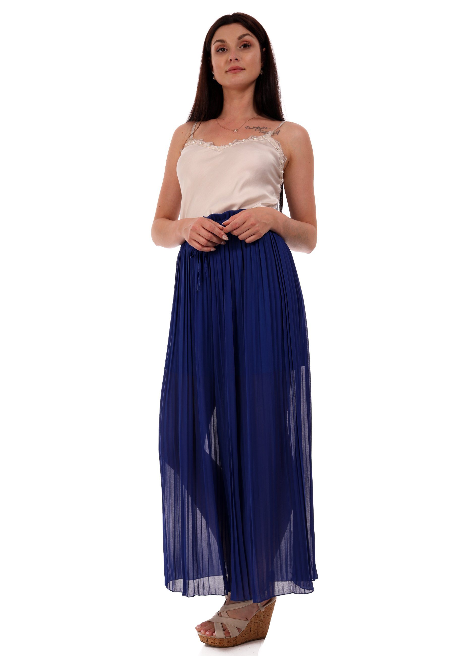 34- Bund Schlupfform in YC Size casual, Hose elastischem Palazzohose Plissee Fashion (1-tlg) & 44 royalblau Style mit Faltenhose Schlupfhose One