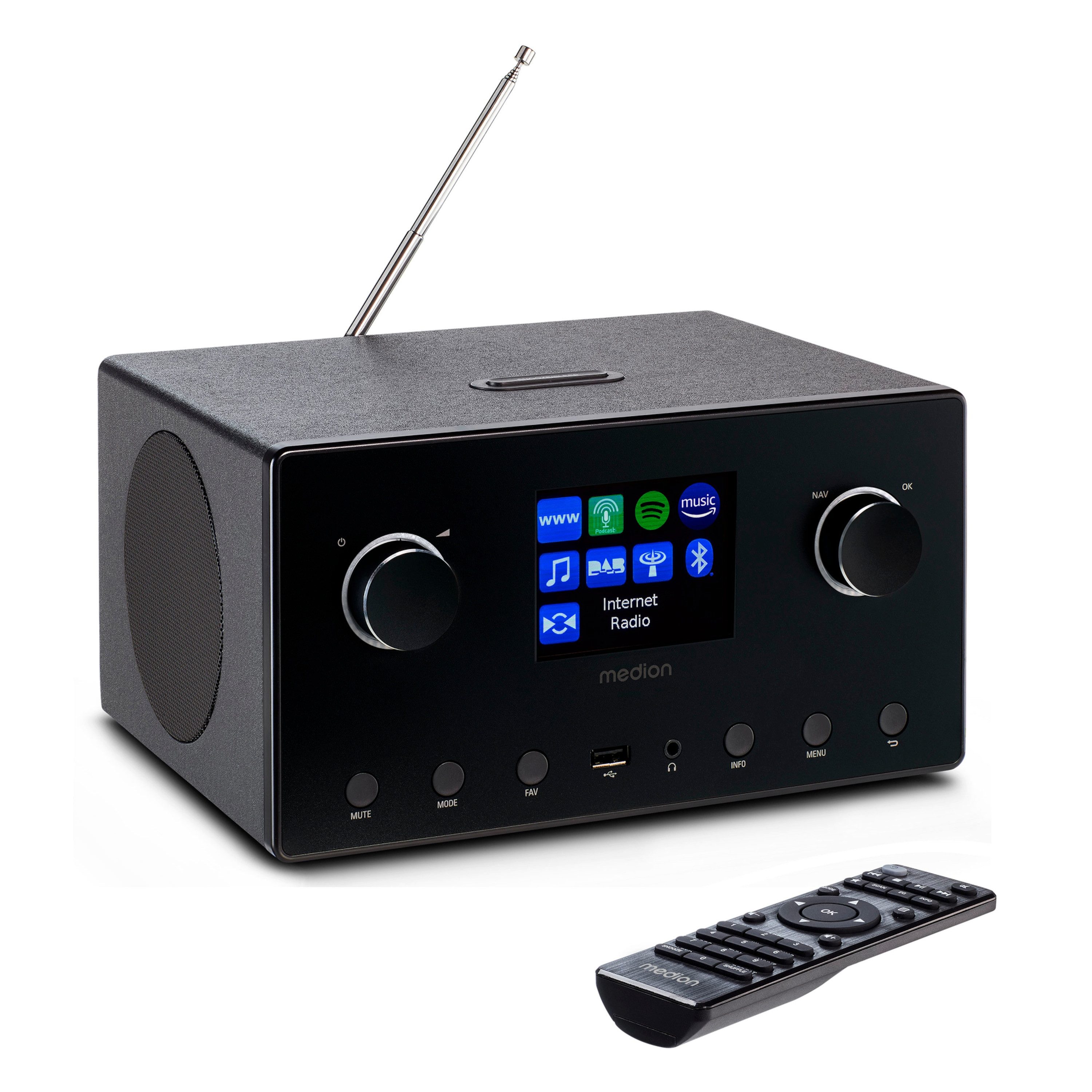 Medion® Internetradio MEDION® LIFE® P85444 (MD89295) Radio (Amazon Music, MW/UKW, DAB+, Spotify, WiFi, AM/FM, 30 W, DAB+ UKW Radio, WLAN, Bluetooth, 8,1 cm (3,2) TFT-Farbdisplay)