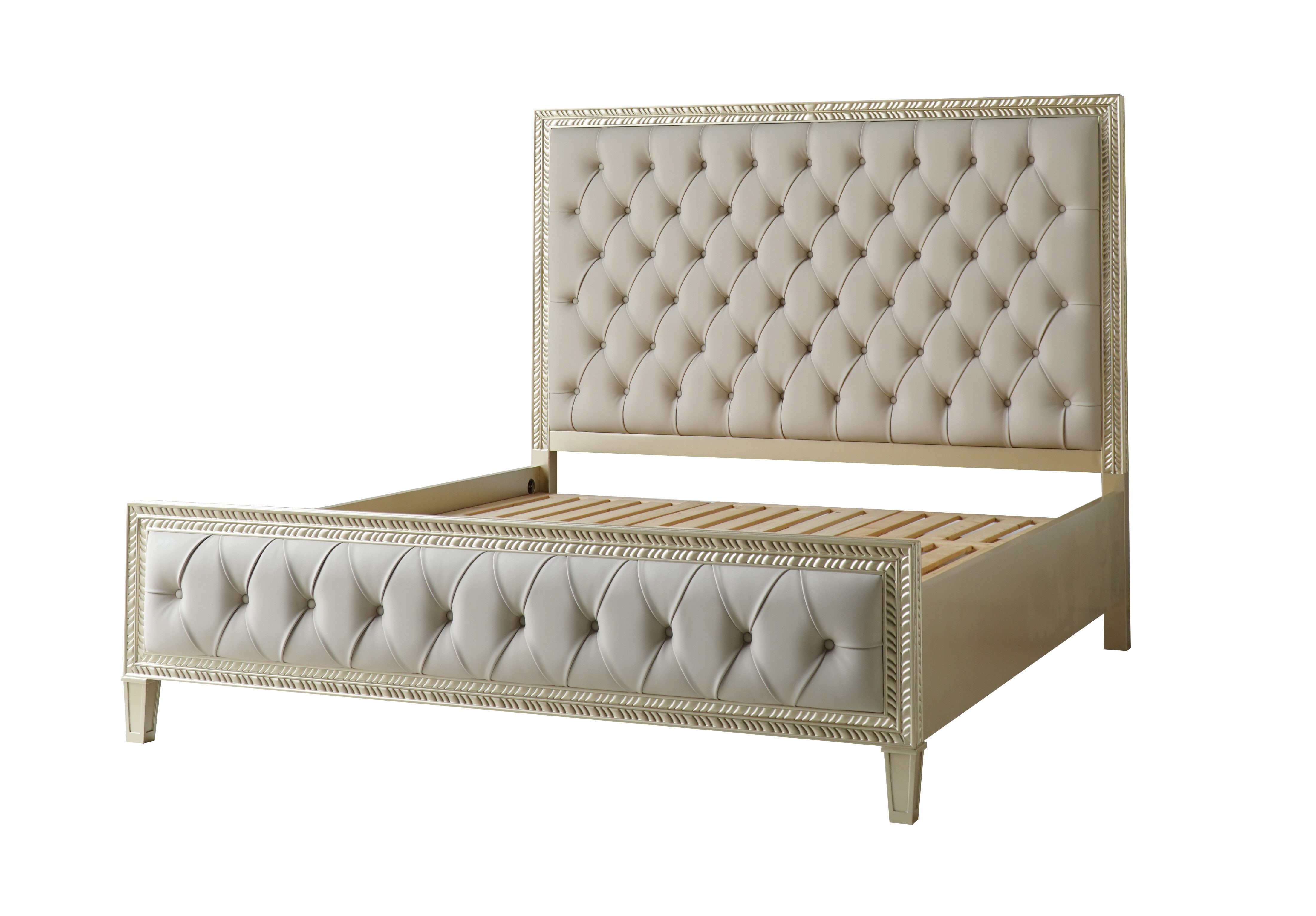 JVmoebel Polsterbett Beige Polsterbett Hotel Royal mit Lederbezug und Holzrahmen, Made in Europa