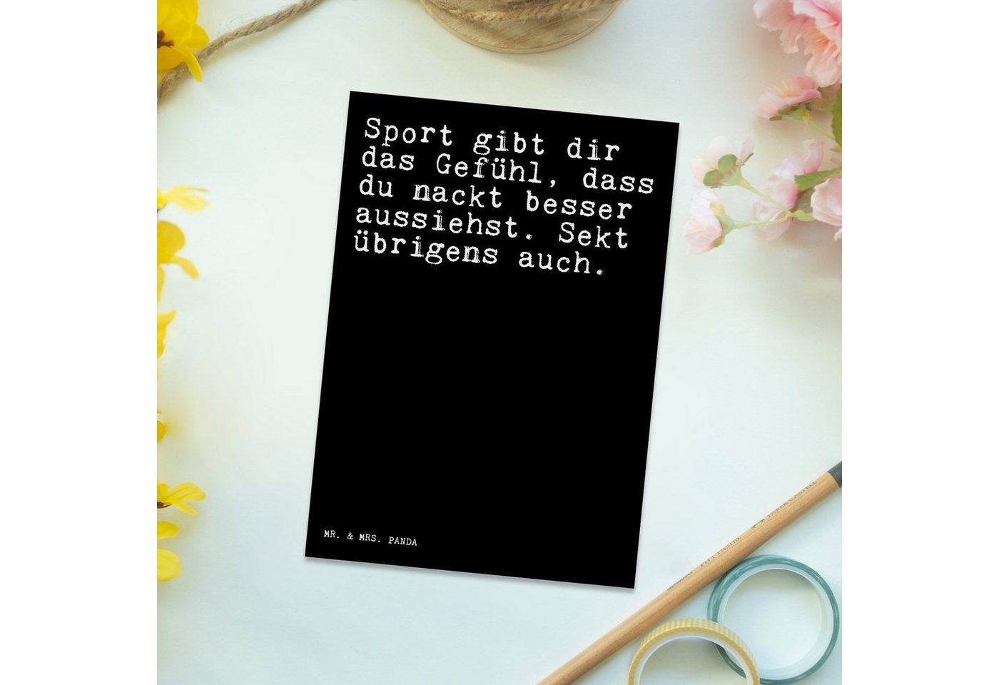 Thumbnail - Mr. & Mrs. Panda Postkarte Sport gibt dir das... - Schwarz - Geschenk, Hose, Sekt, Karte, Spruch, Multifunktionalität