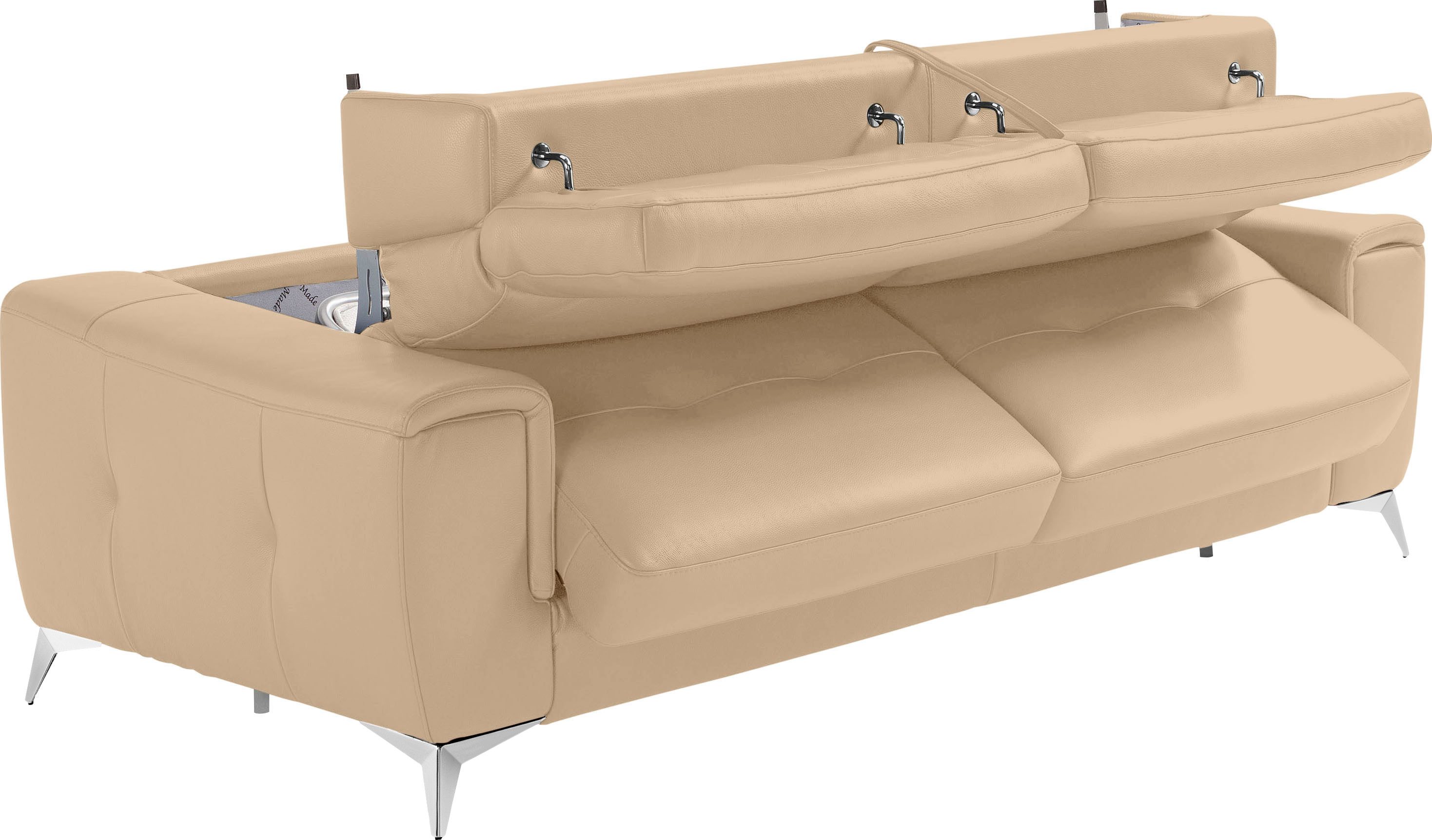 Egoitaliano Schlafsofa Francine Designsofa, Loungesofa mit Dauerschlaffunktion, Breite 233 cm, mit Bettfunktion, Leder BULL, champagner, Fußfarbe chrom