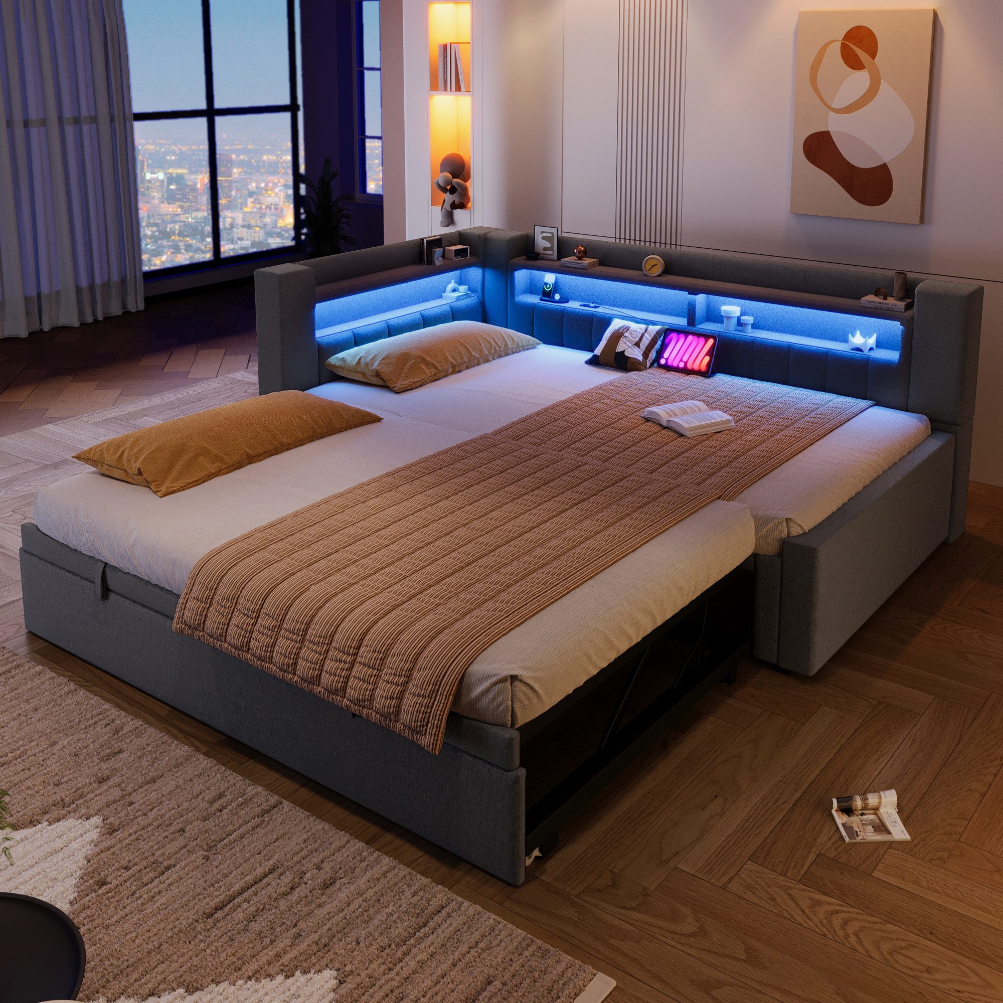 Merax Daybett 90x200cm/180x200cm mit LED-Beleuchtung, USB & Typ-C (Sofabett günstig online kaufen