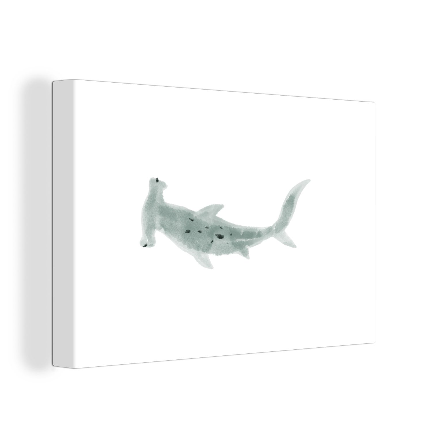 OneMillionCanvasses® Leinwandbild Hai - Aquarell - Grau, (1 St), Wandbild Leinwandbilder, Aufhängefertig, Wanddeko, 30x20 cm