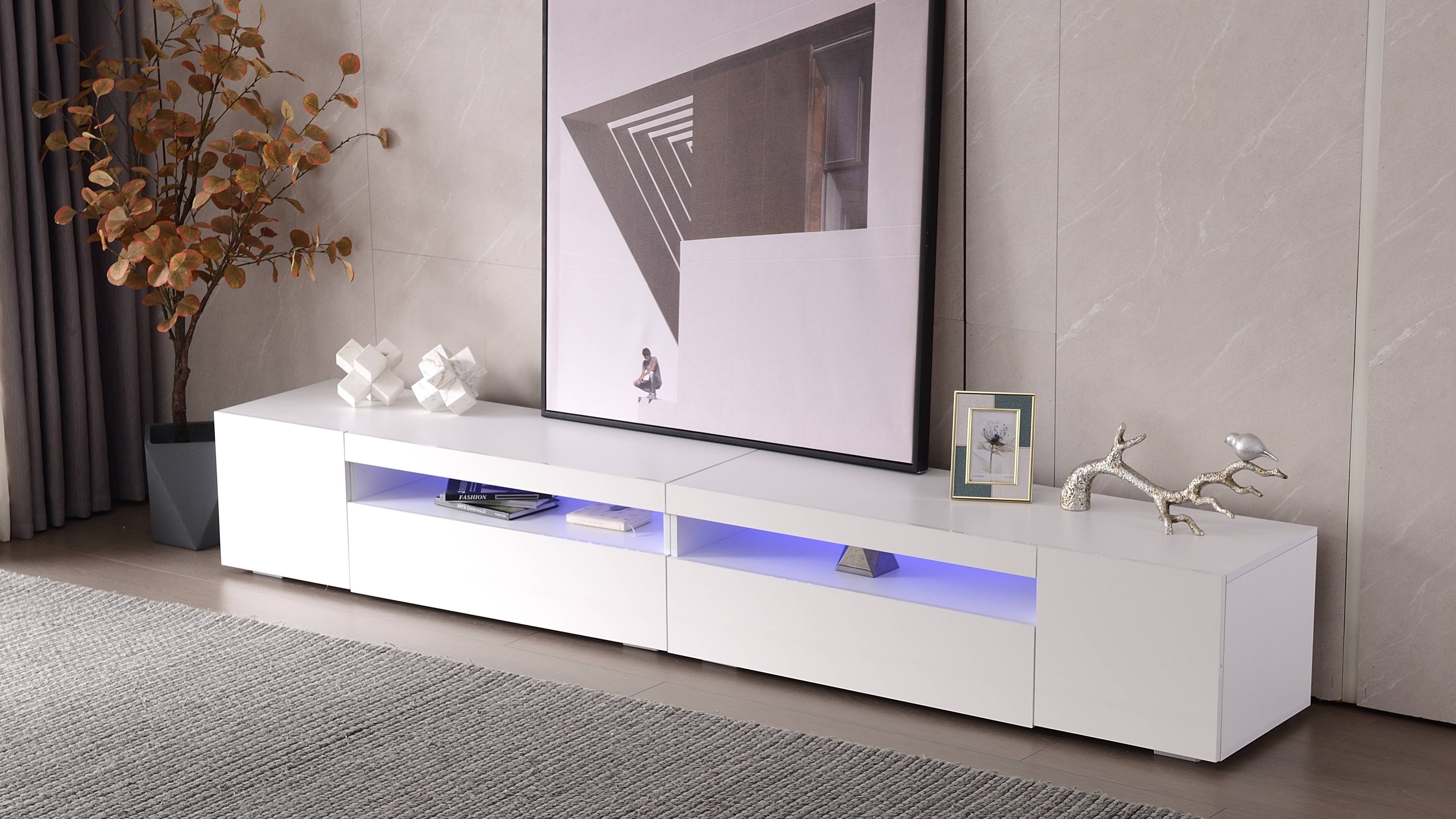 Merax Lowboard »Momento«, TV Schrank weiß hochglanz, mit 16 Farben LED  Beleuchtung, Fernsehtisch, TV-Kommode mit 2 Türen, 1 Klappe und 1 offenes  Fach, B/H/T:240/40/36 online kaufen | OTTO