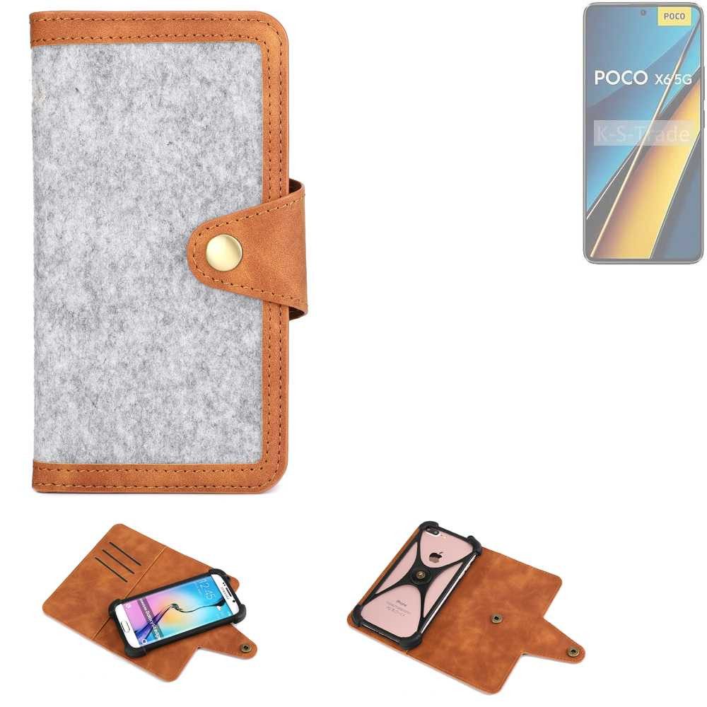 K-S-Trade Handyhülle für POCO X6, Handyhülle Schutzhülle Filz-Hülle Kunst-Leder hellgrau braun