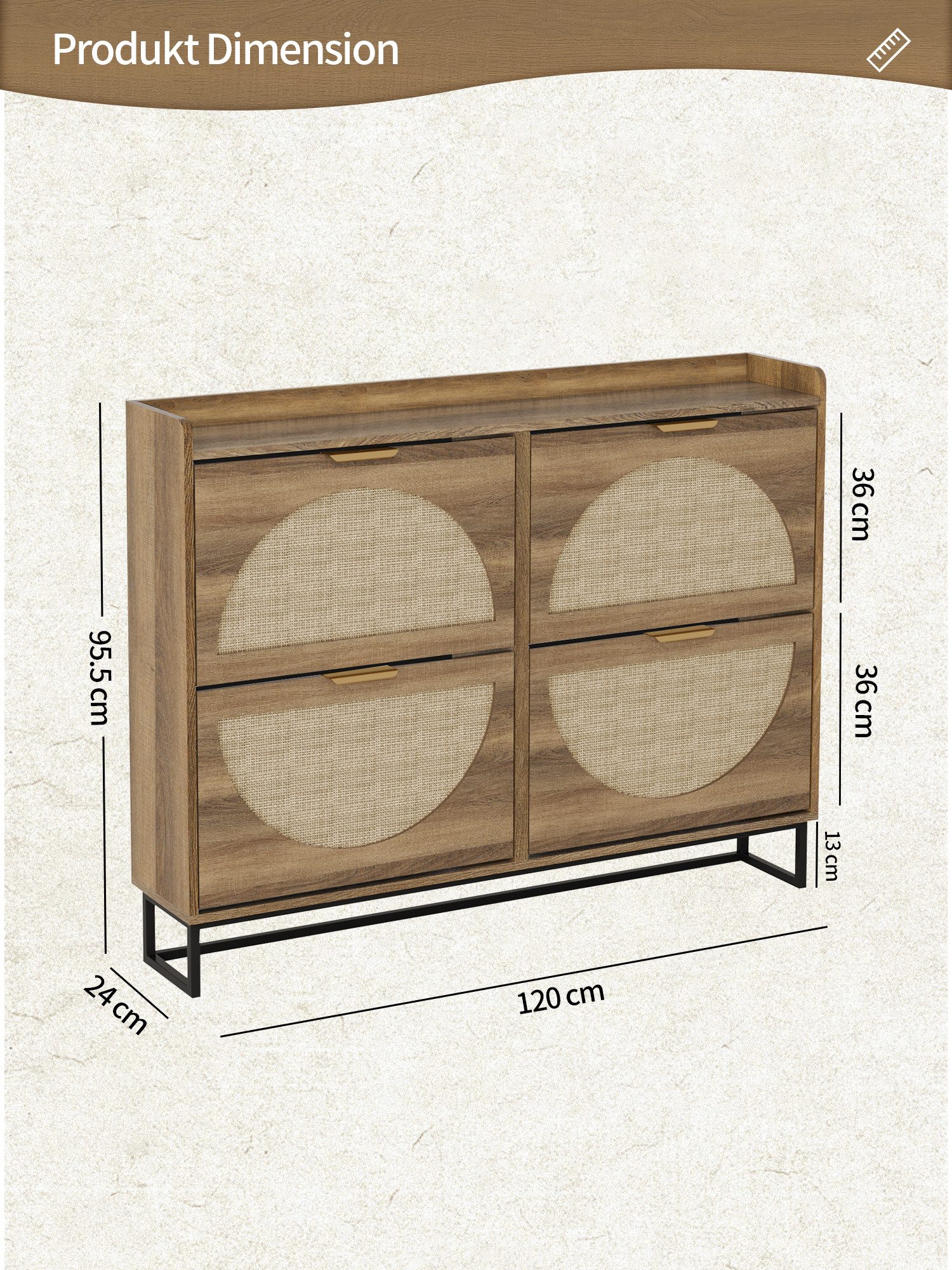 FiveWillowise Schuhschrank mit 4 Klappen, Rattan-Schuhkommode, günstig online kaufen