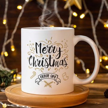 GRAVURZEILE Tasse mit Weihnachtsmotiv - Geschenke für Frauen & Männer zu Weihnachten, Spülmaschinenfest - Merry Christmas Lieber Opa - Weiß