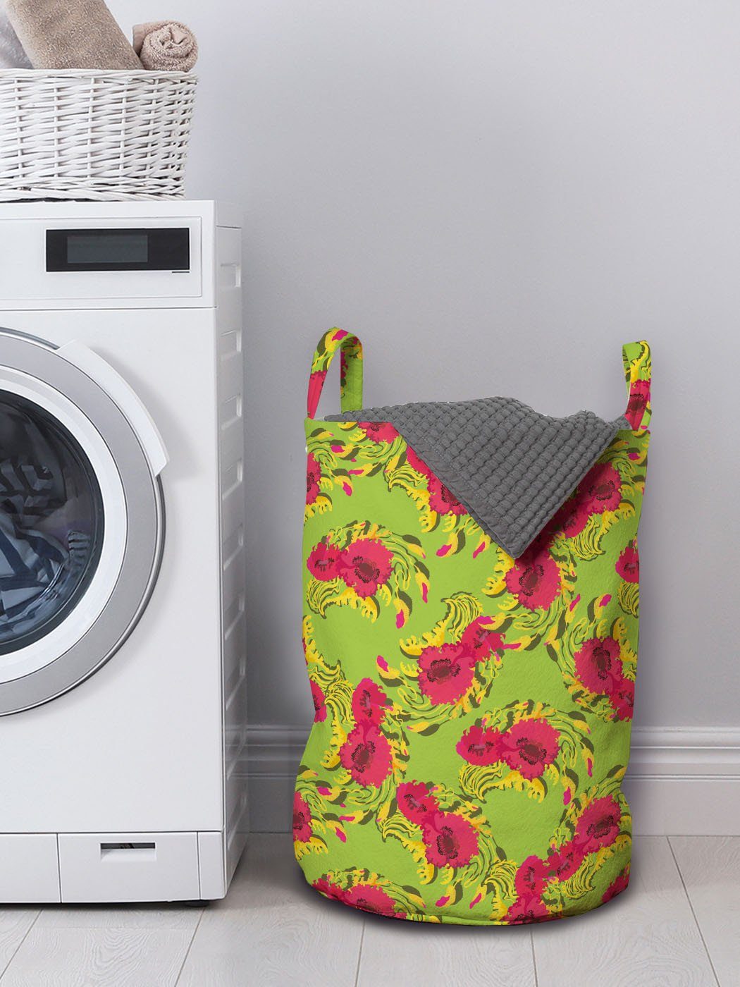 Wäschekorb Mohnblu für Wäschesäckchen Waschsalons, Kunst Kordelzugverschluss Griffen Wiederholte mit Abakuhaus Blumen