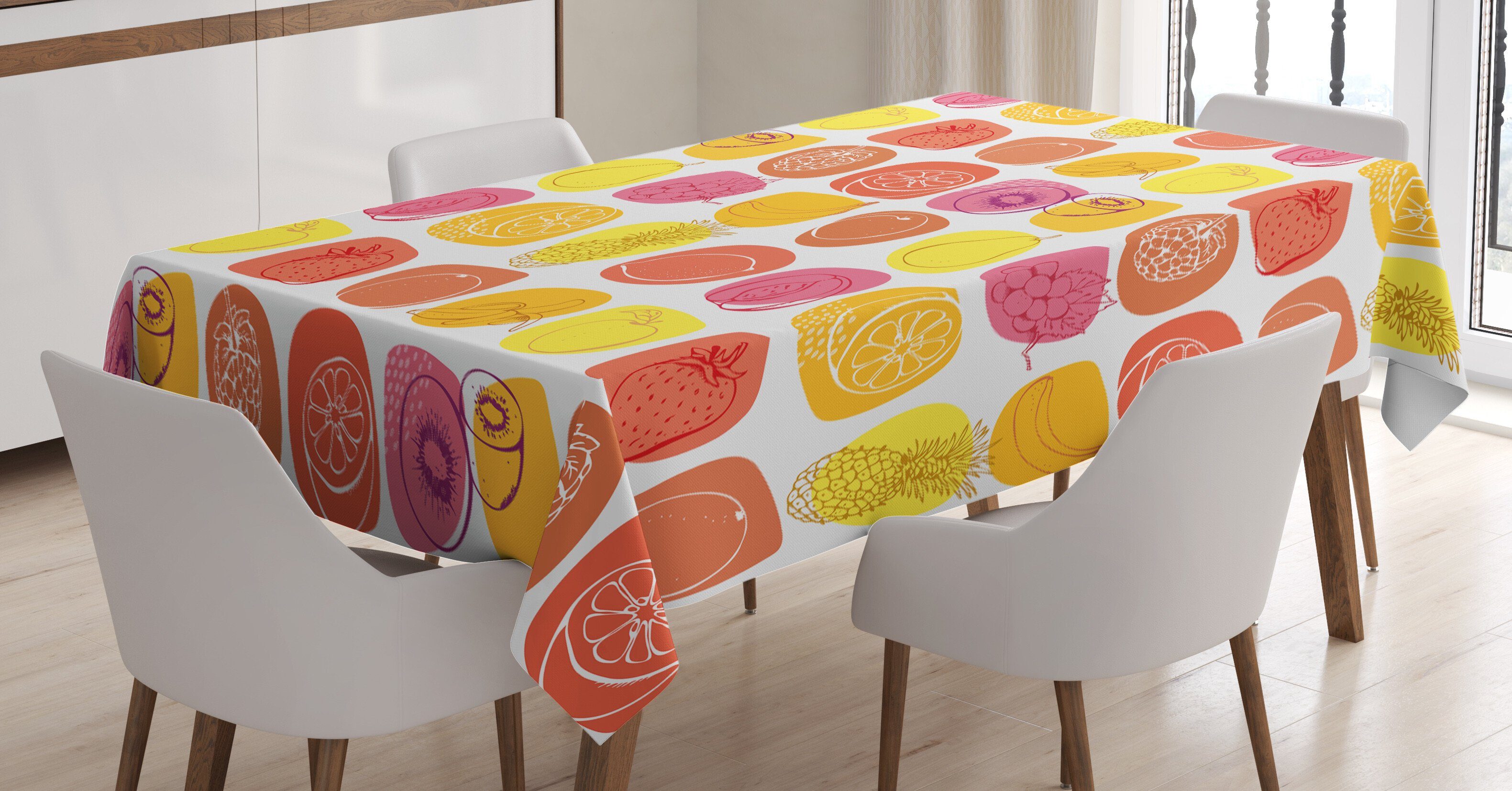 Abakuhaus Tischdecke Farbfest Waschbar Retro Für Bereich Früchte Klare Karikaturen Lebensmittel Farben, Außen den geeignet