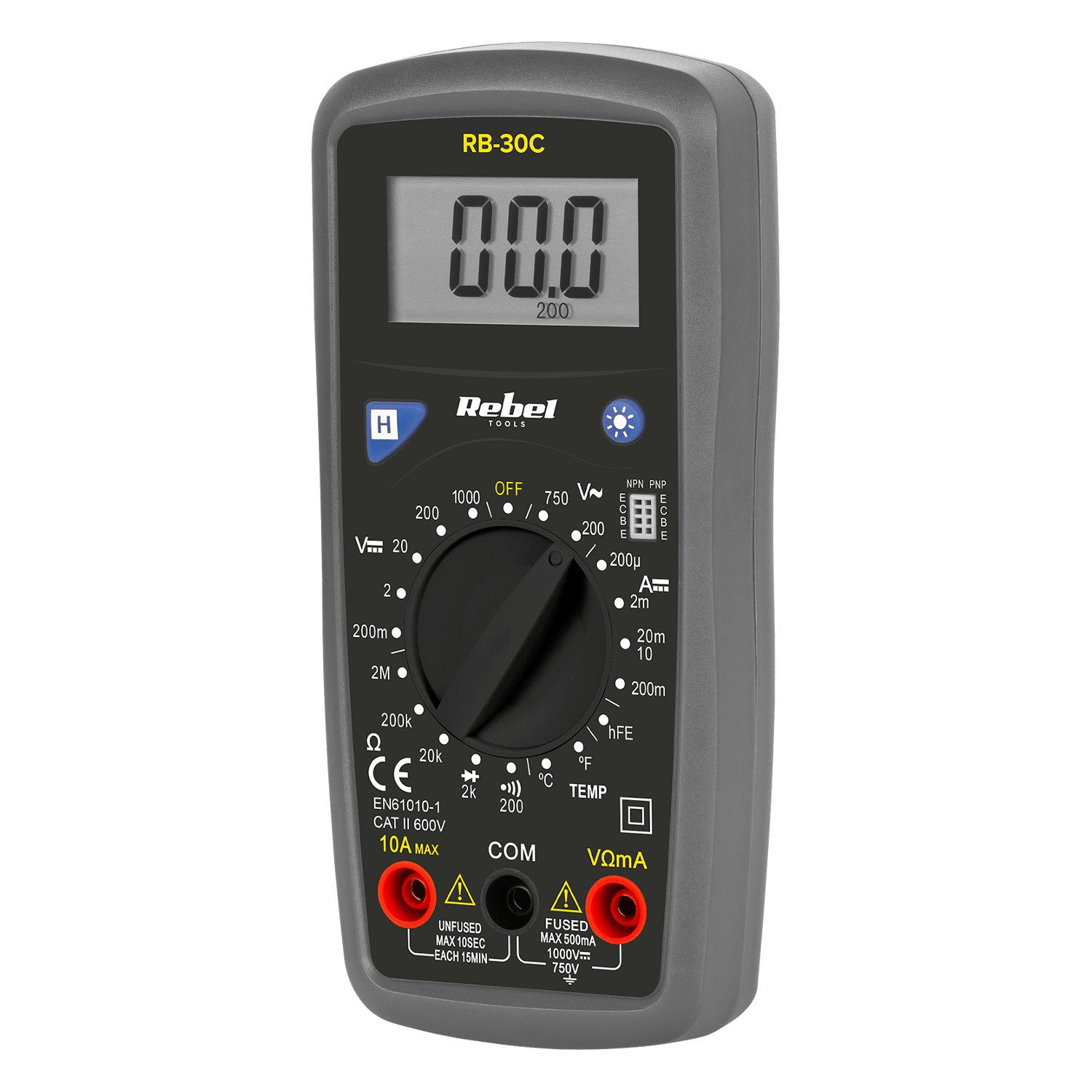 REBEL Multimeter Digitales Multimeter RB-30C AC/DC, Durchgangsprüfung, Temperaturmessung, Diodentest, Temperaturmessung