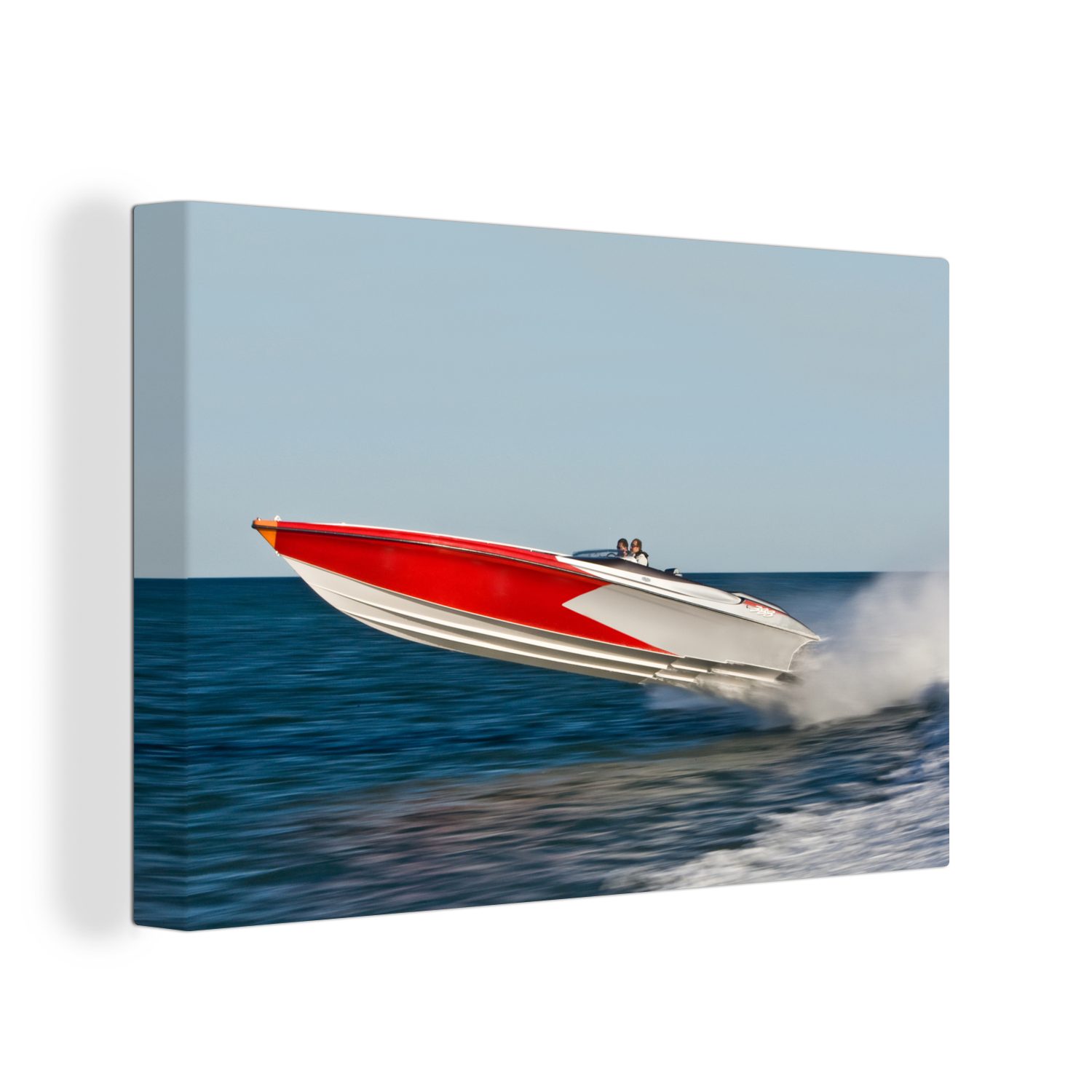 OneMillionCanvasses® Leinwandbild Schnellboot gleitet über das Meer, (1 St), Wandbild Leinwandbilder, Aufhängefertig, Wanddeko, 30x20 cm