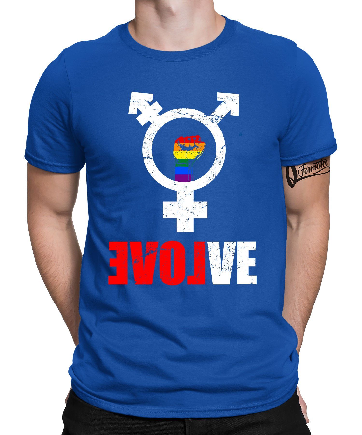 Quattro Formatee Kurzarmshirt Love - T-Shirt LGBT Blau Regenbogen Gay Stolz Pride (1-tlg) Herren