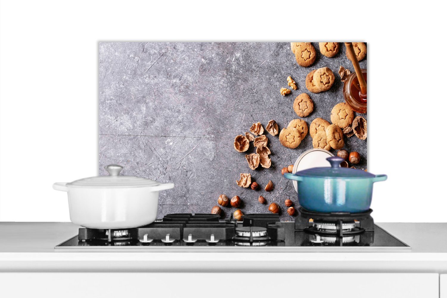 MuchoWow Küchenrückwand Milch - Kekse - Nüsse - Gewürze - Herbst, (1-tlg), 60x40 cm, Herdblende aus Wandschutz, Temperaturbeständig küchen | Küchenrückwände