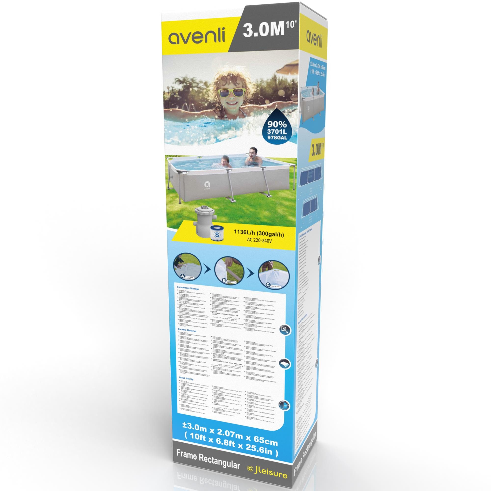 Avenli Framepool Frame Rectangular Pool Set 300 x 207 x 65 cm (Stahlrahmenpool Komplettset, Mit Pumpe), Inklusive Pumpe