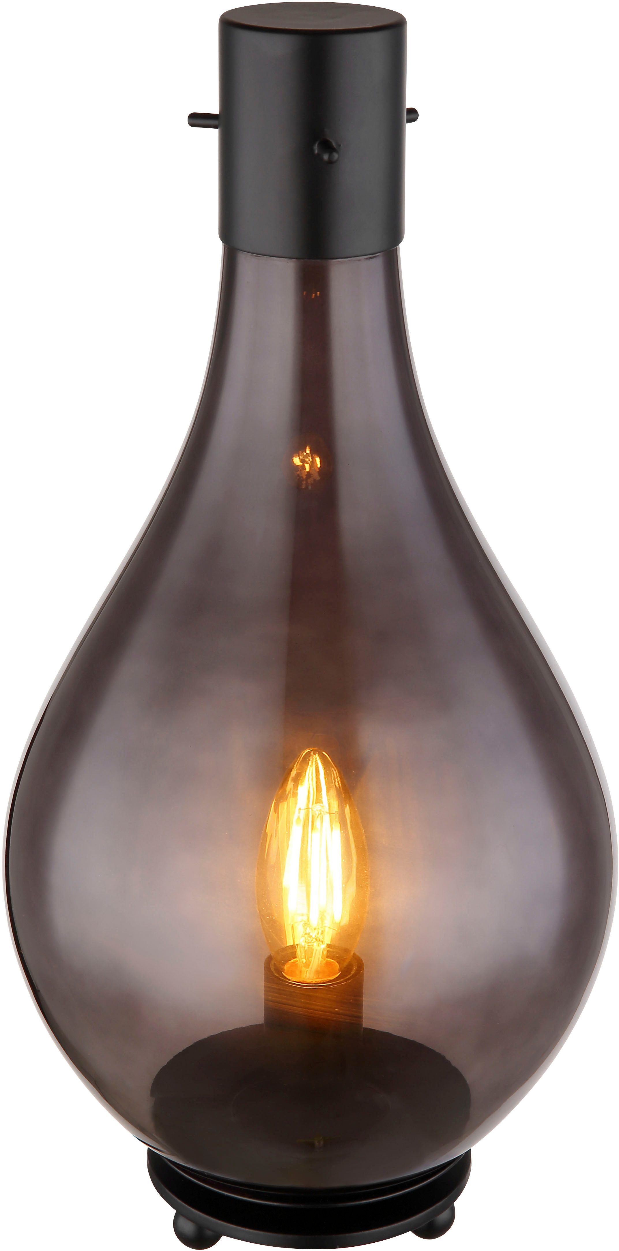 GLOBO LIGHTING Tischleuchte OSKUS, ohne Leuchtmittel, Tischlampe Glas rauchfarben schwarz Schlafzimmer Flur