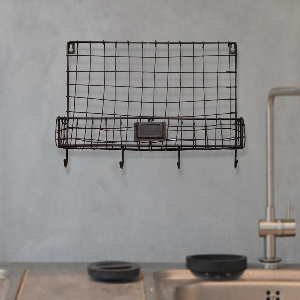 Antikas Ablageelement Wandregal, Eisen, Draht, Wandregal mit Ablage und Hak günstig online kaufen