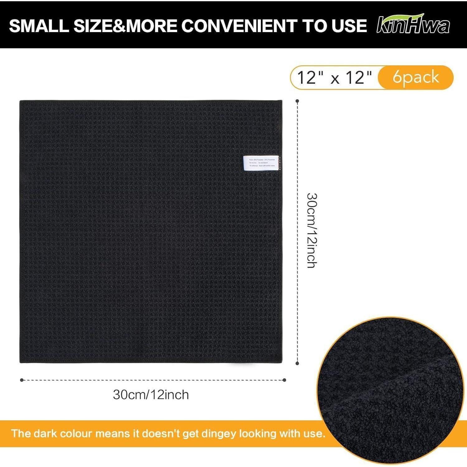 LuxusKollektion Spüllappen Mikrofasertuch Waffeltuch Schwarz 6 Stück 30cm×30cm Mikrofasertuch