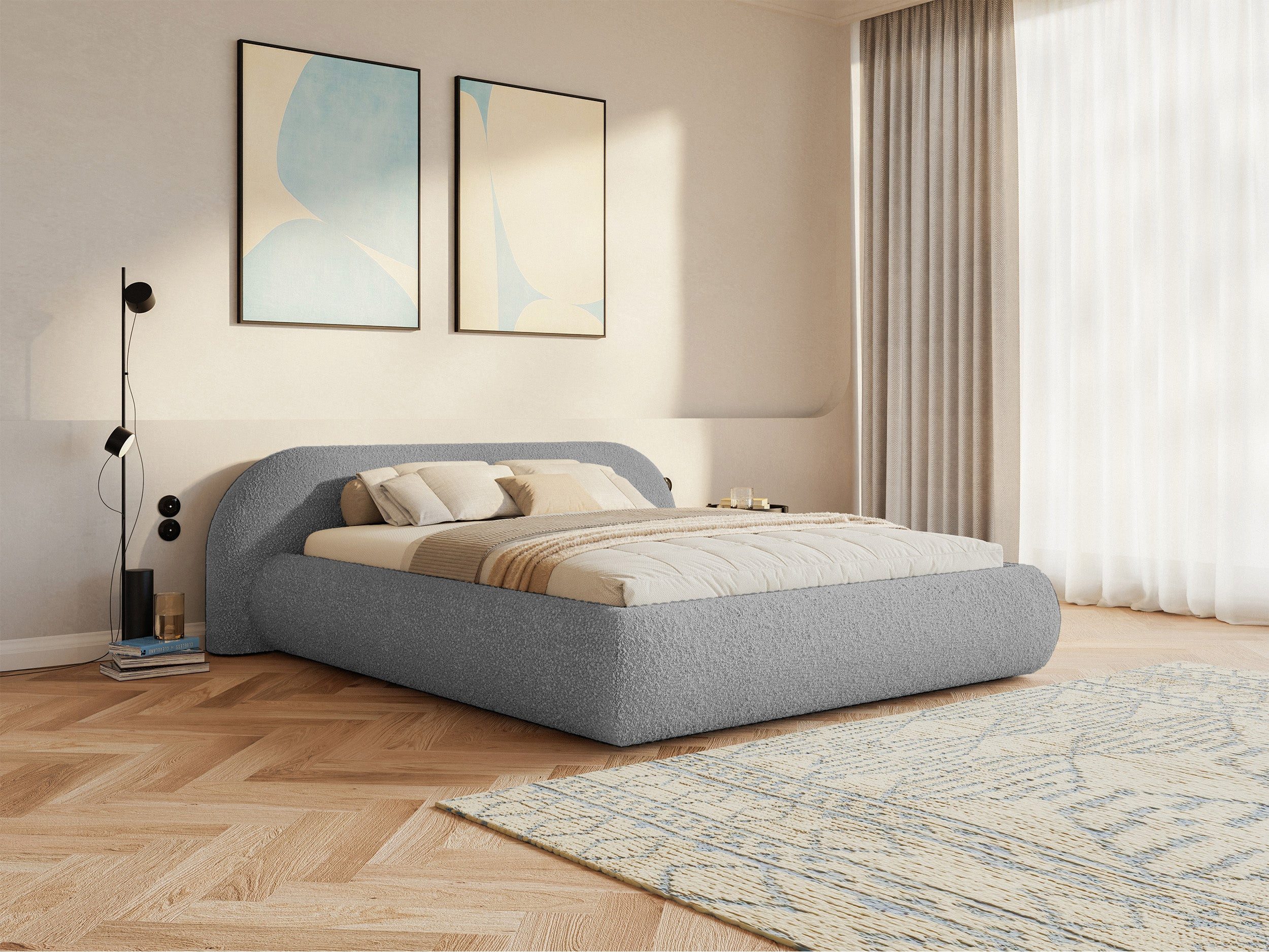 Selsey Polsterbett SHELS LOW, mit Stauraum, Lattenrost, Kopfteil und Bouclé, 140, 160, 180 cm