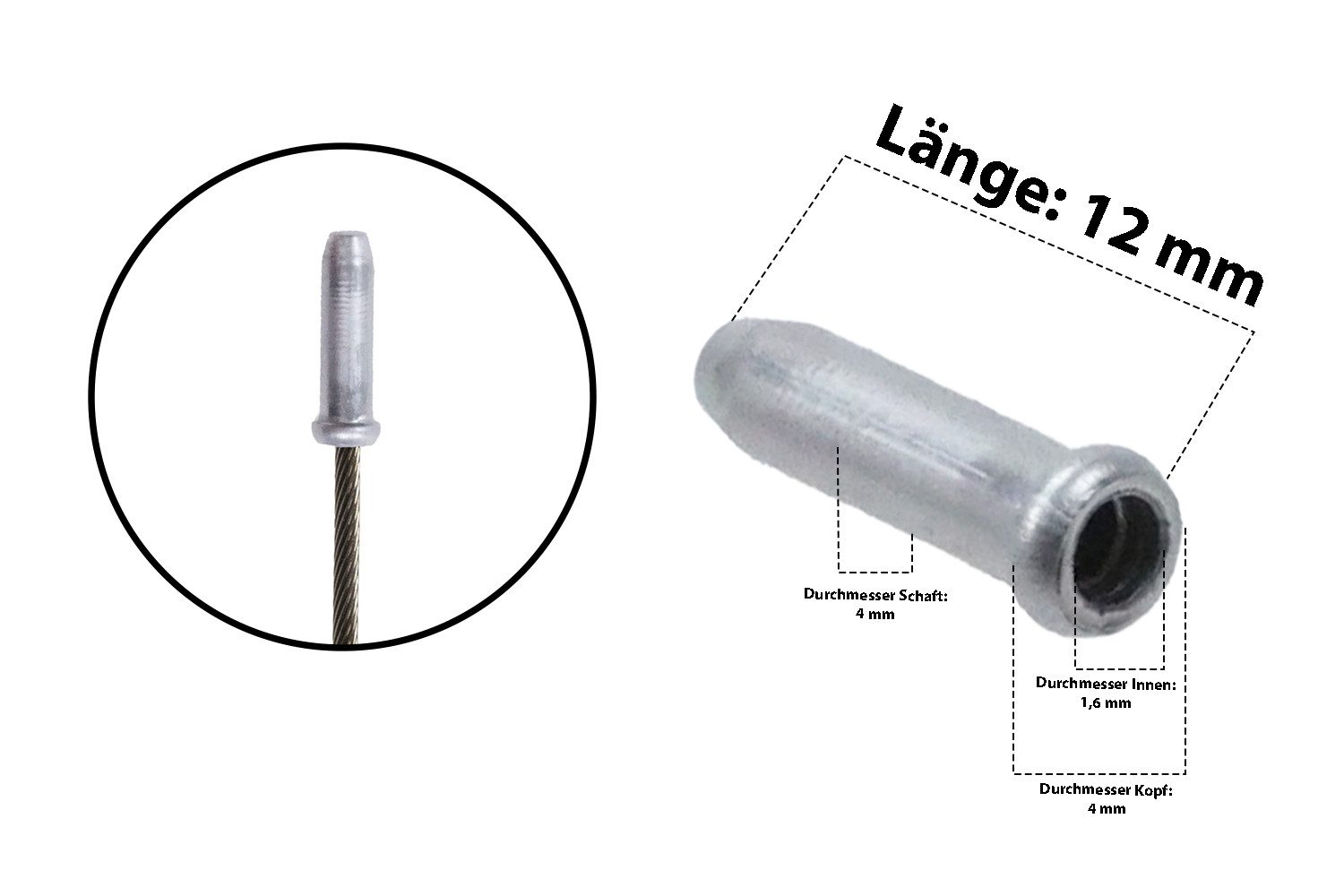 Non-Branded Felgenbremse 50 Stück End Kappen Fahrrad Bowdenzug Bremszug Schaltzug Quetschhülsen